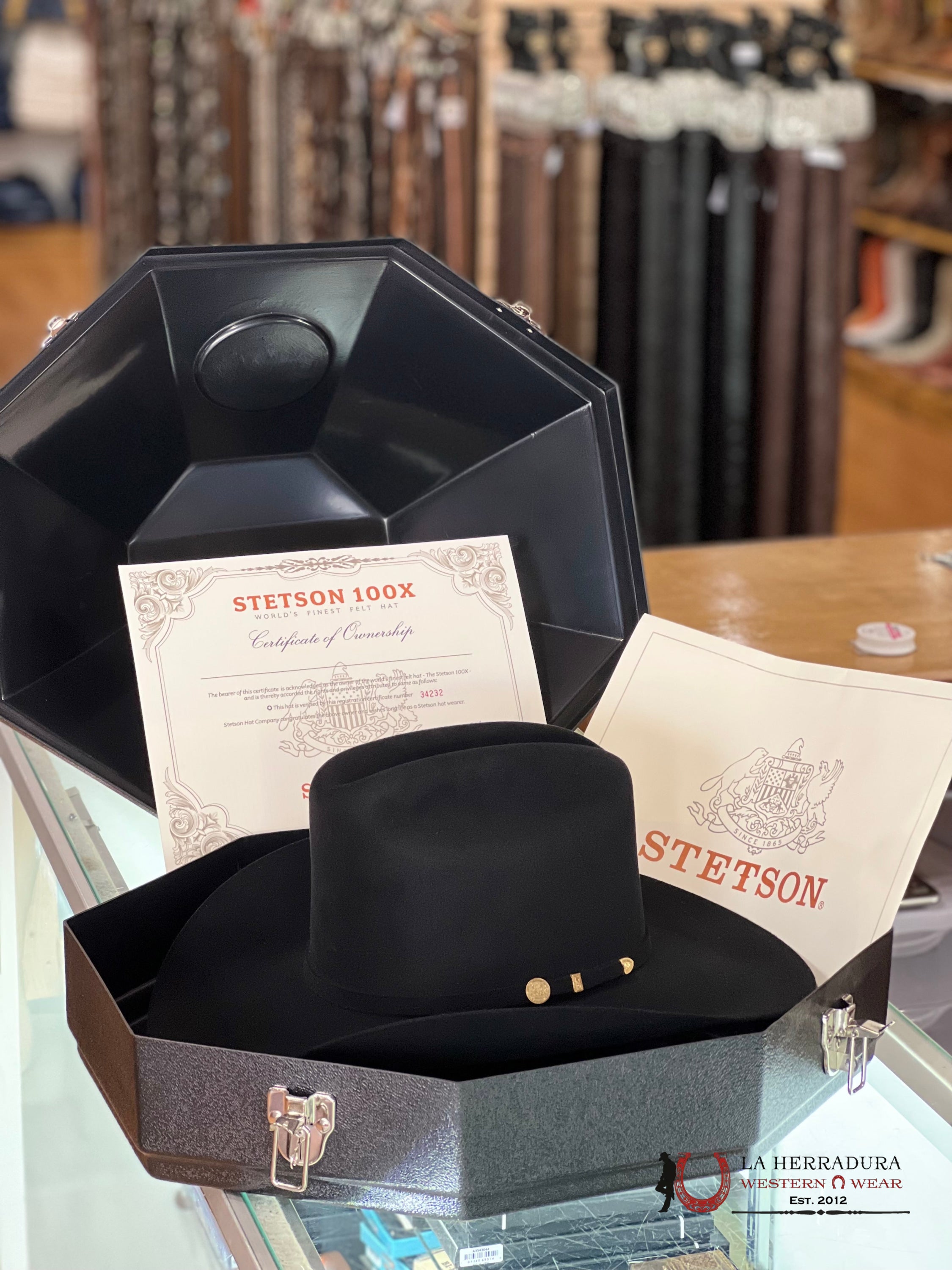 Stetson Cowboy Hat 100X El Presidente Black Copa Chica Tejana