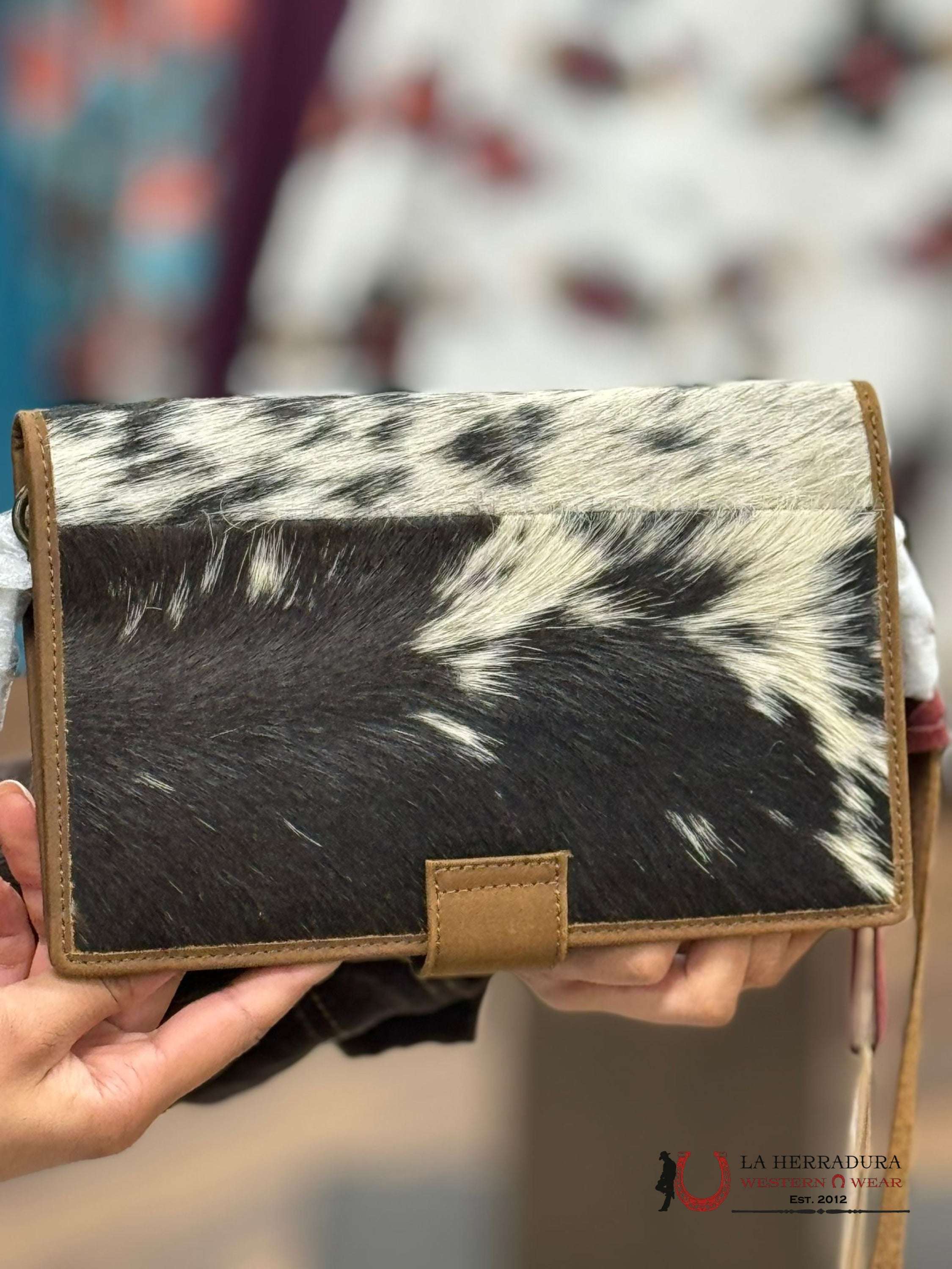 Sts Ranchwear Black & White Cowhide Yet2Y Organizer Cross Body Wallet