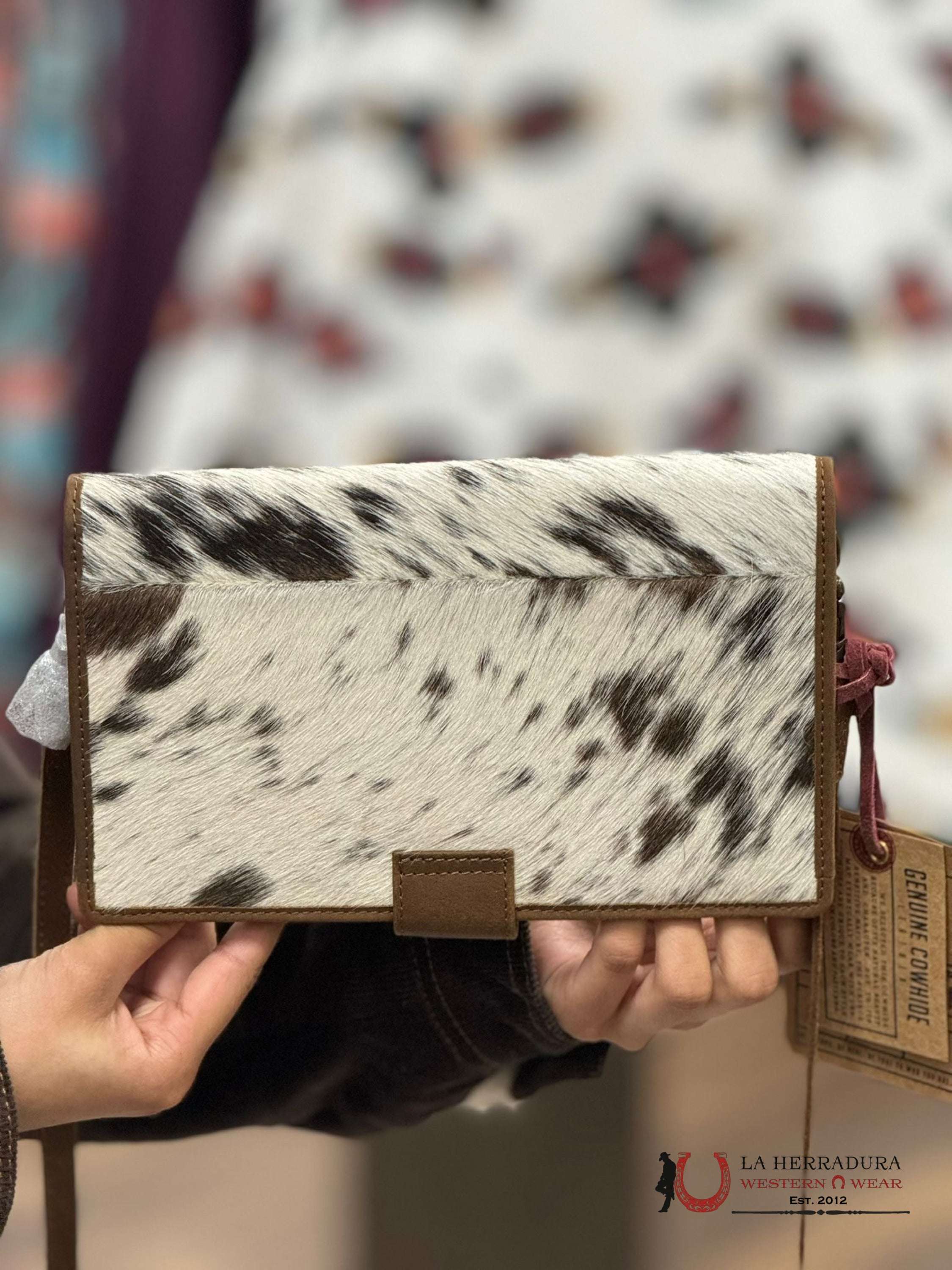 Sts Ranchwear Brown & White Cowhide Yet2Y Organizer Cross Body Wallet