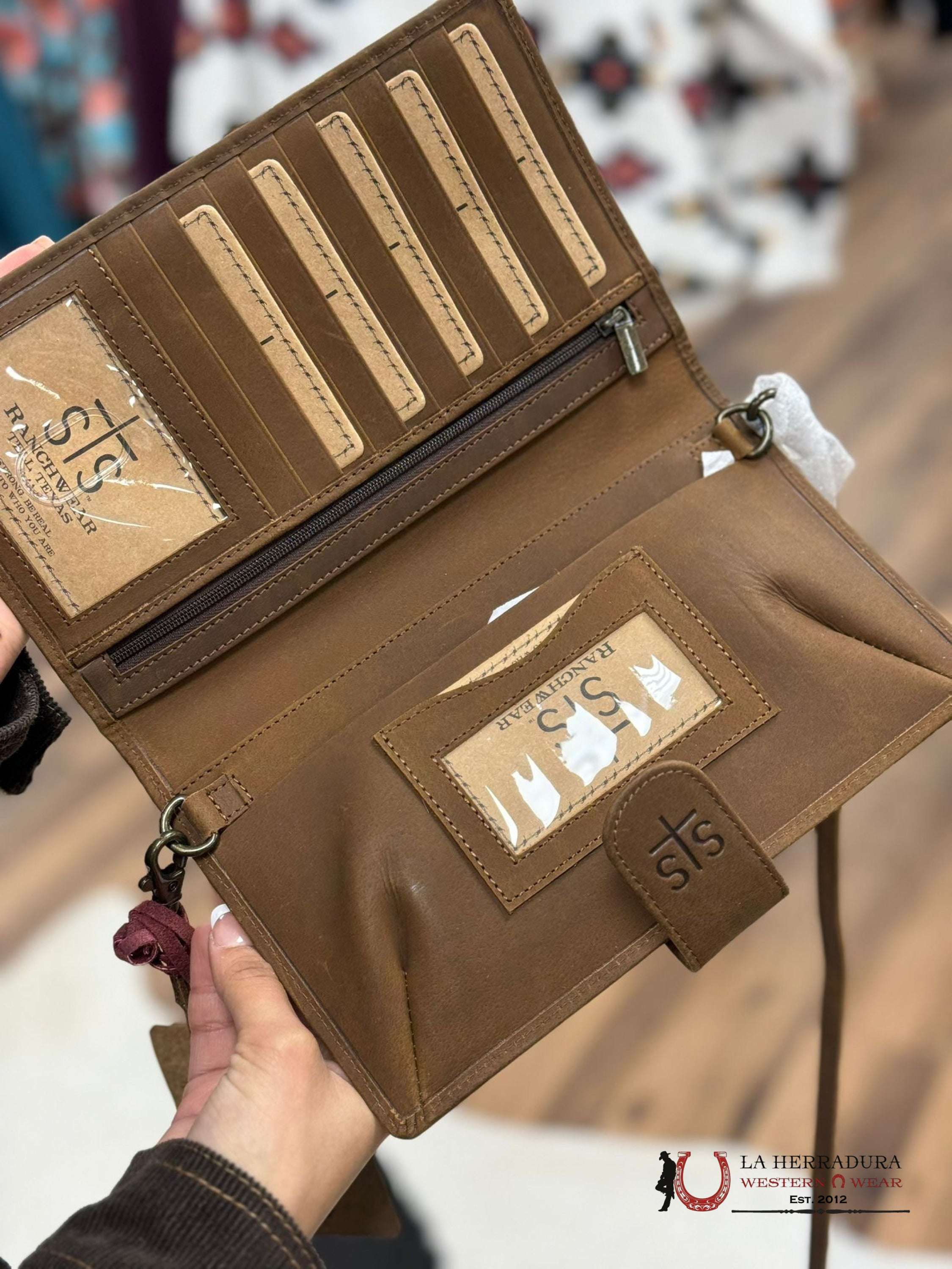 Sts Ranchwear Brown & White Cowhide Yet2Y Organizer Cross Body Wallet