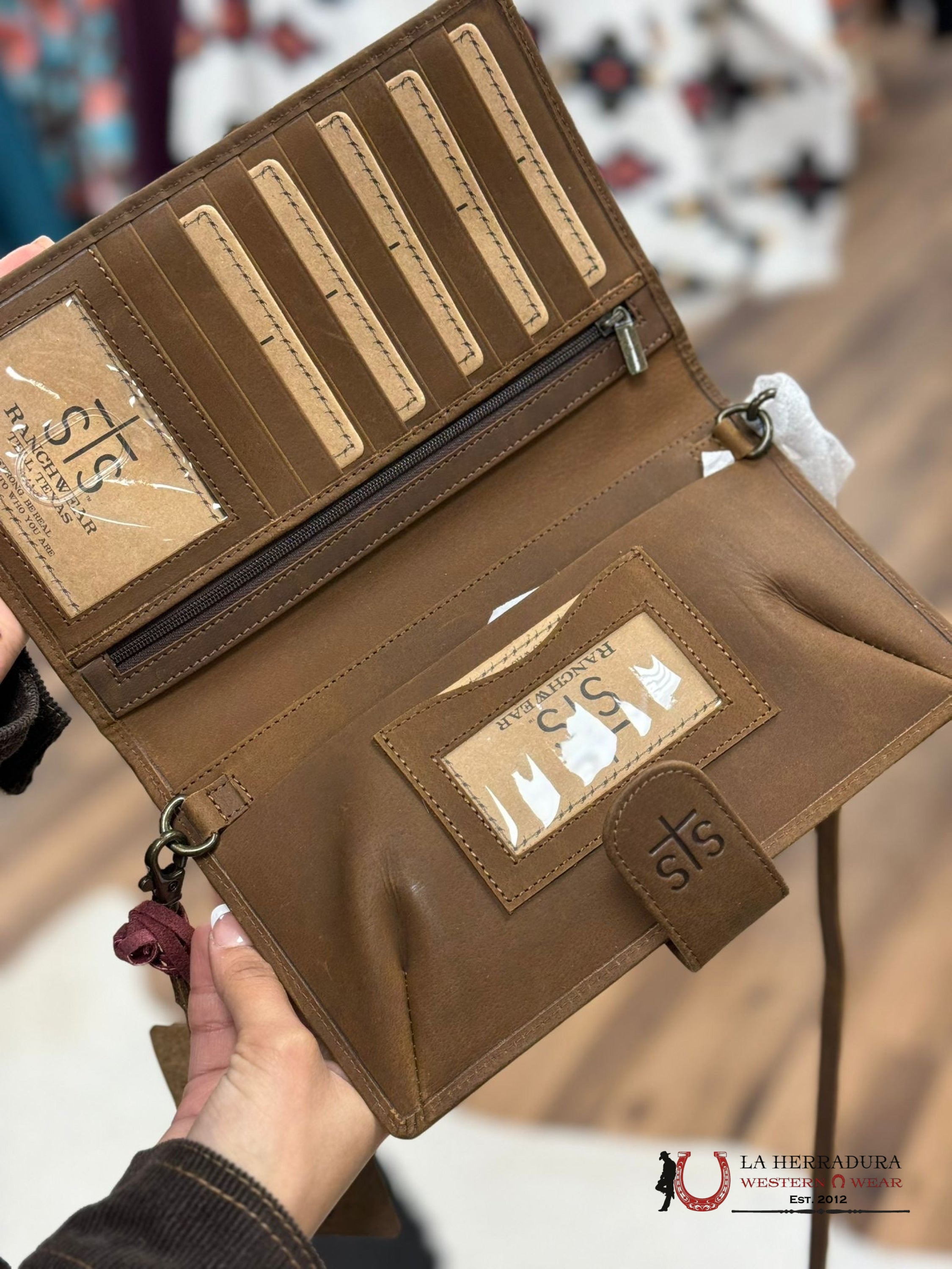 Sts Ranchwear Brown & White Cowhide Yet2Y Organizer Cross Body Wallet