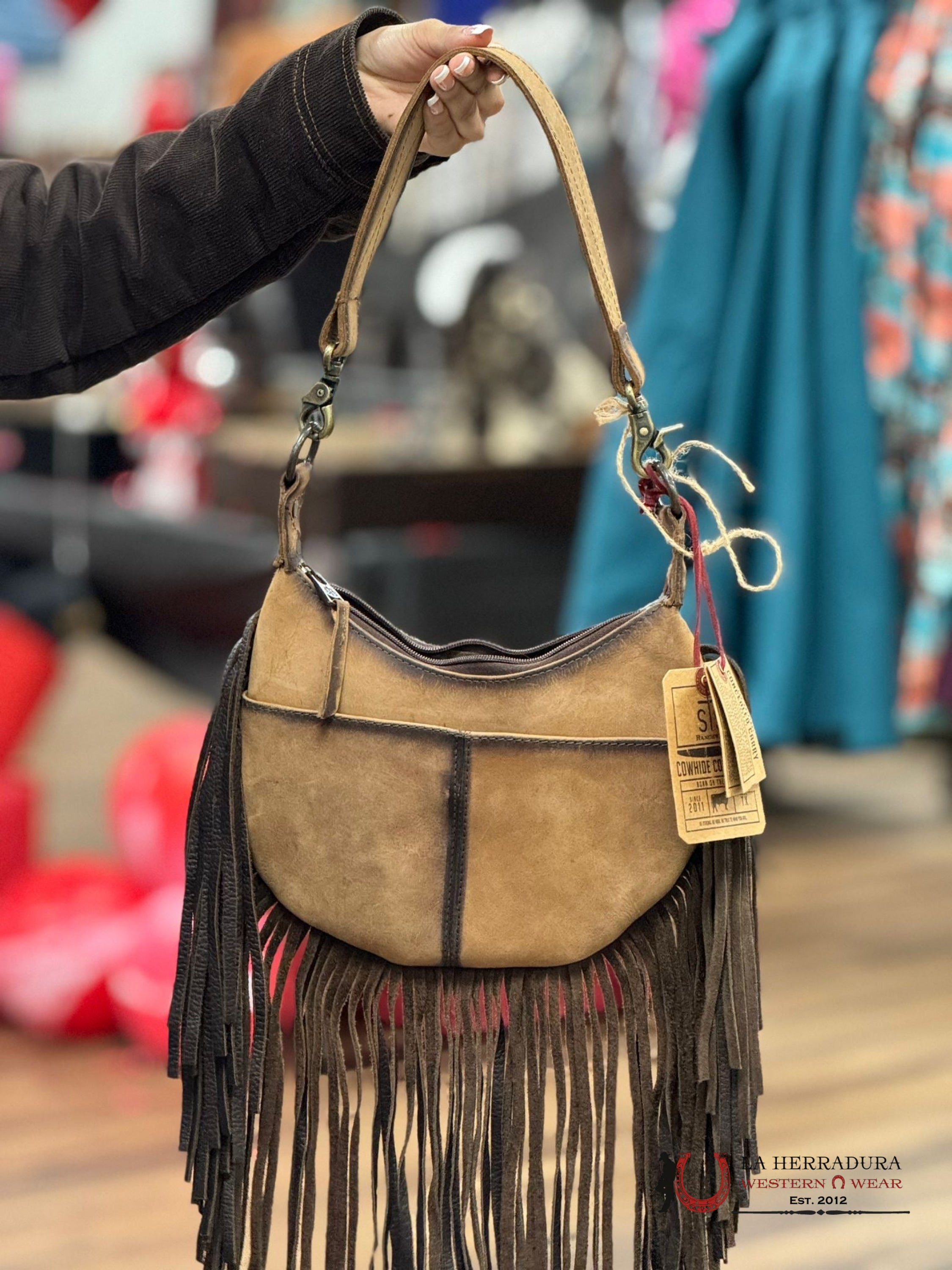 Sts Ranchwear Cowhide Black & White Nellie Fringe Bag