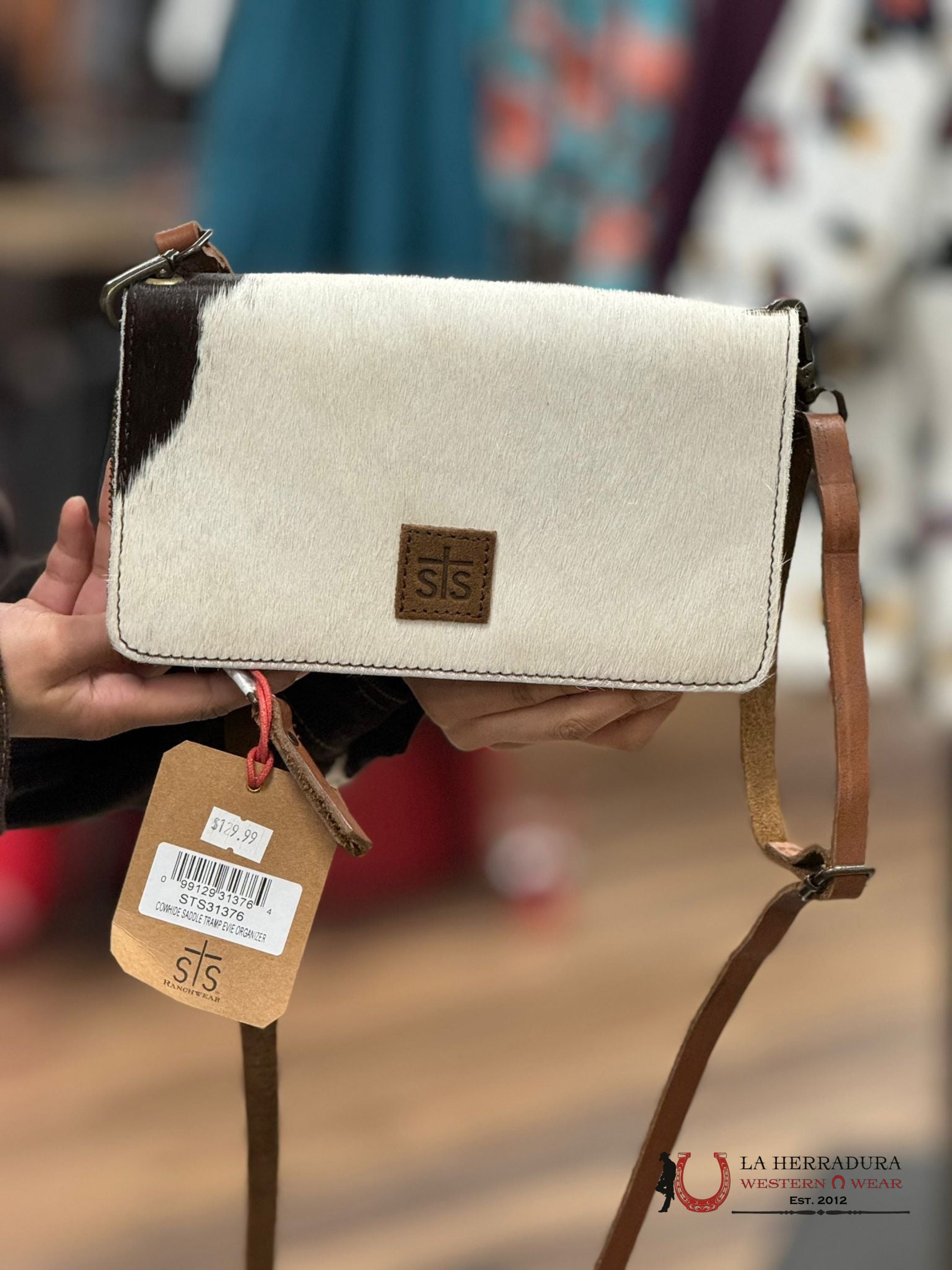 Sts Ranchwear Crossbody Unique Cowhide Black & White Saddle Tramp Evie Organizer