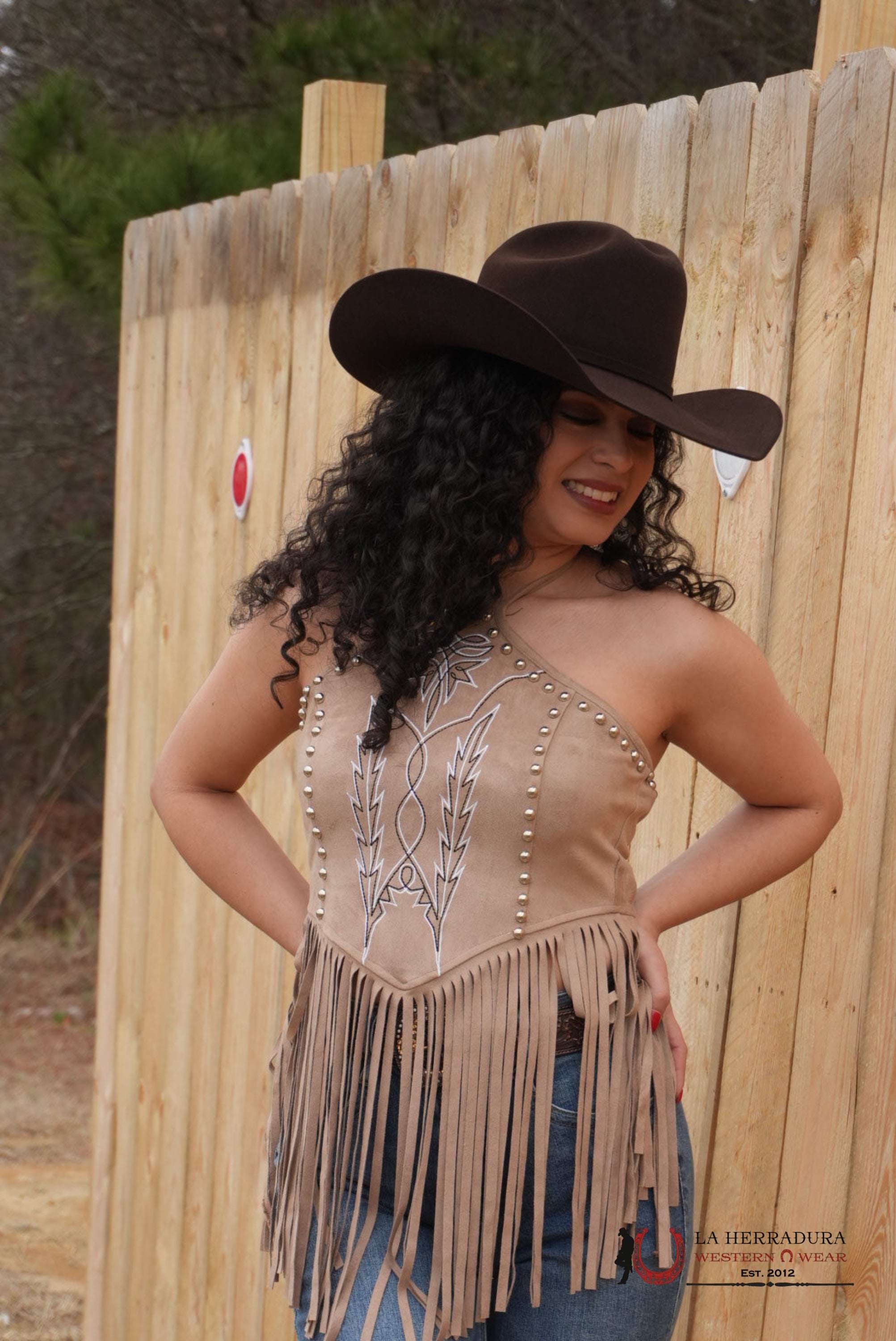 TAN FRINGE JEWL TOP ROPA MUJERES
