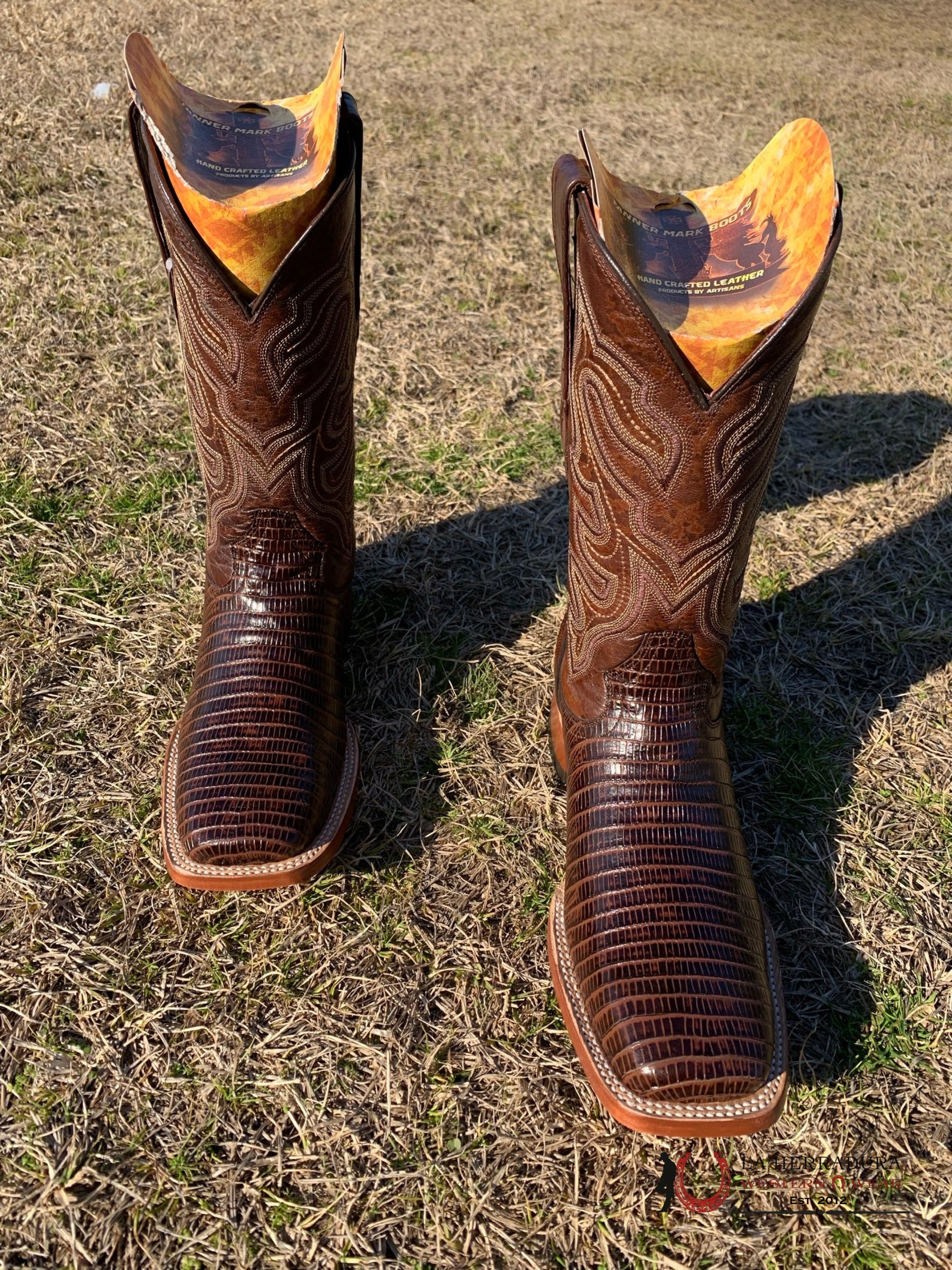 Tanner Mark Boots Square Toe Lizard Skin 10 Usa (México 29) / Café Botas Hombres