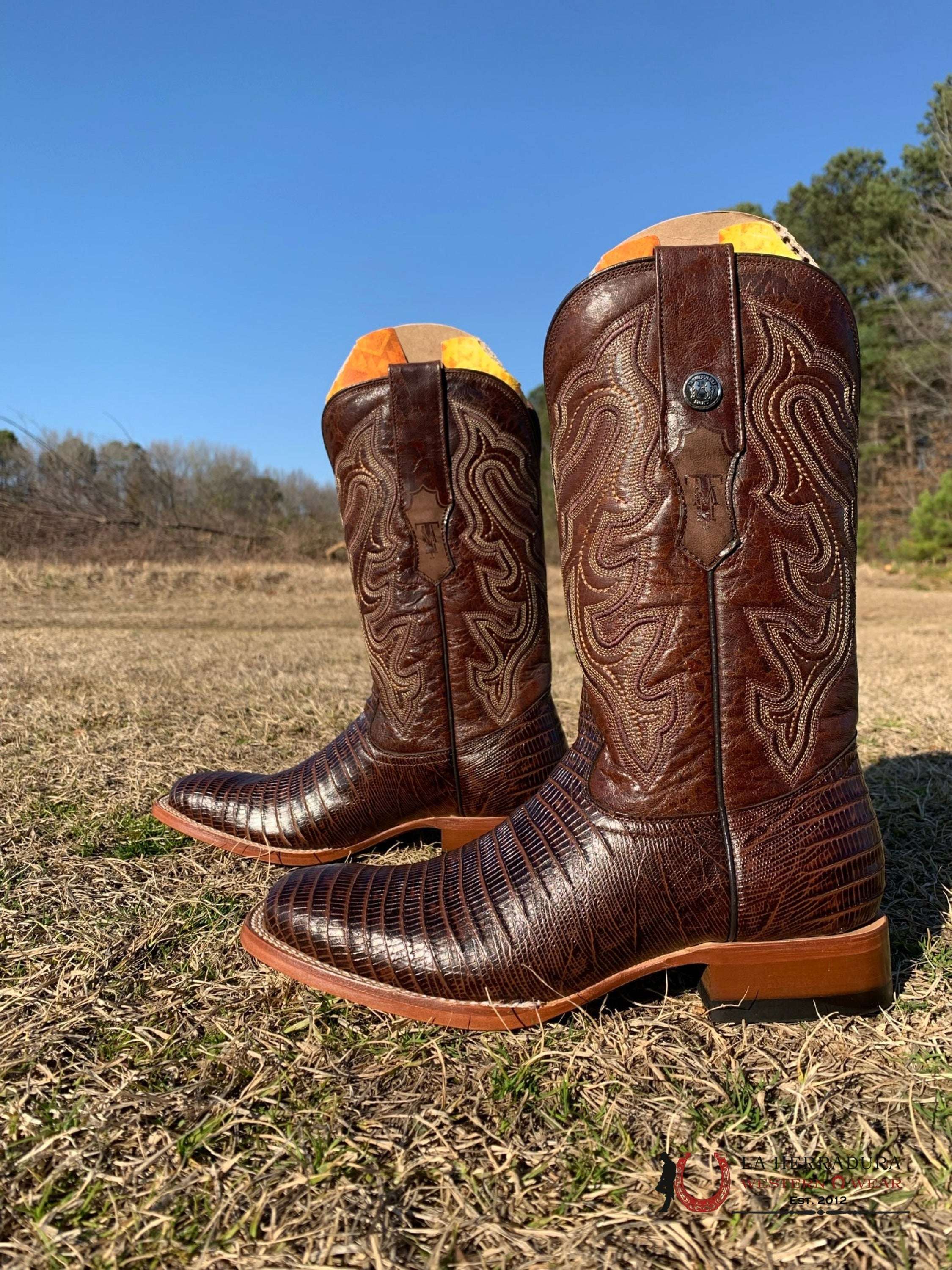 Tanner Mark Boots Square Toe Lizard Skin 6.5 Usa (México 25.5) / Café Botas Hombres