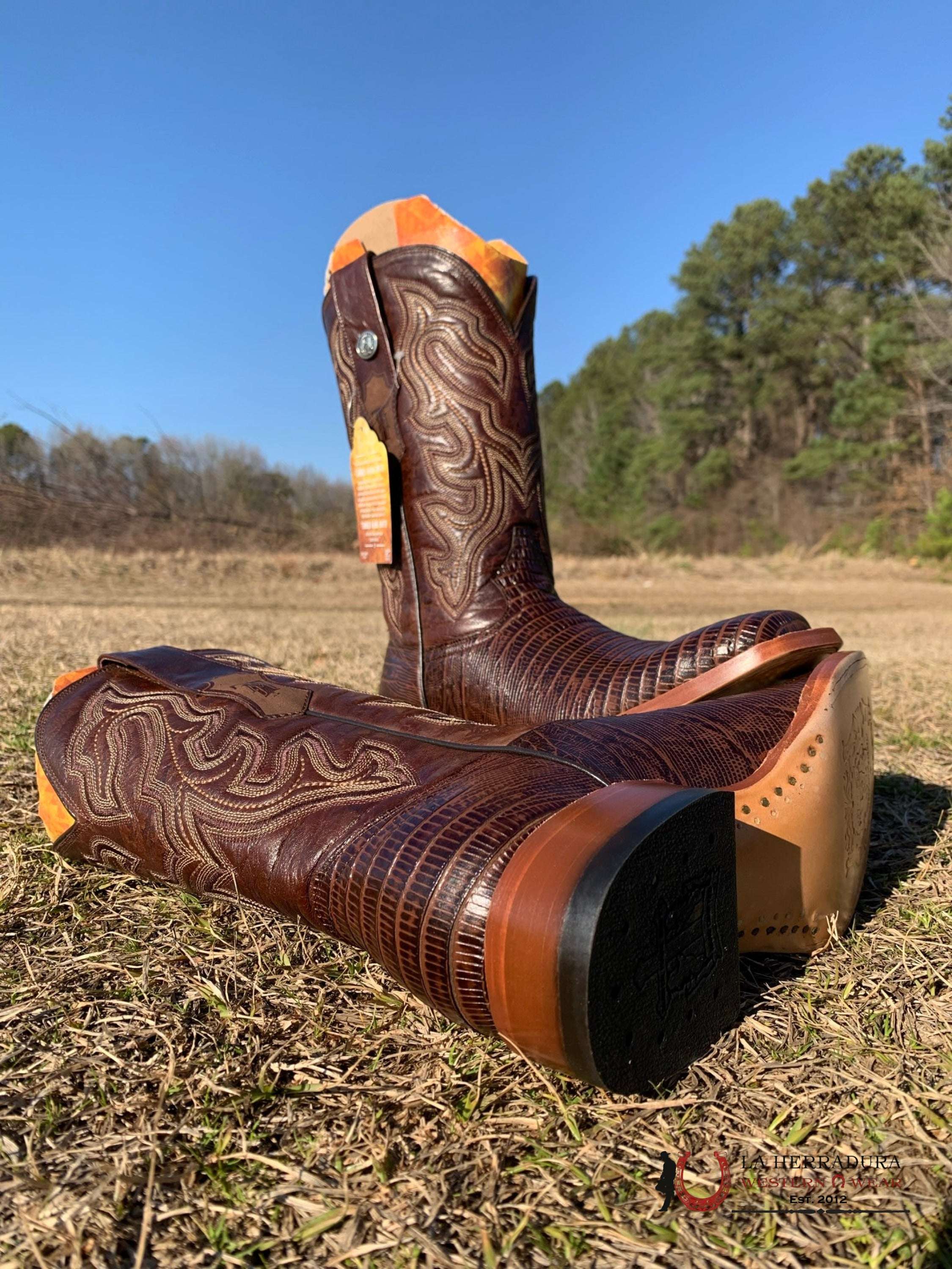 Tanner Mark Boots Square Toe Lizard Skin 6 Usa (México 25) / Café Botas Hombres