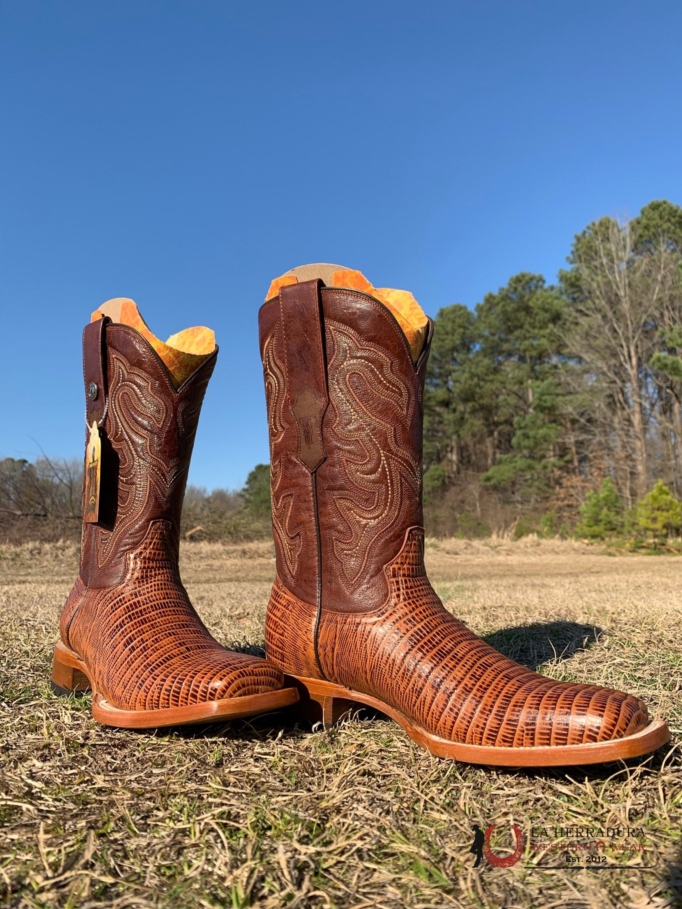 Tanner Mark Boots Square Toe Lizard Skin 6 Usa (México 25) / Coñac Botas Hombres