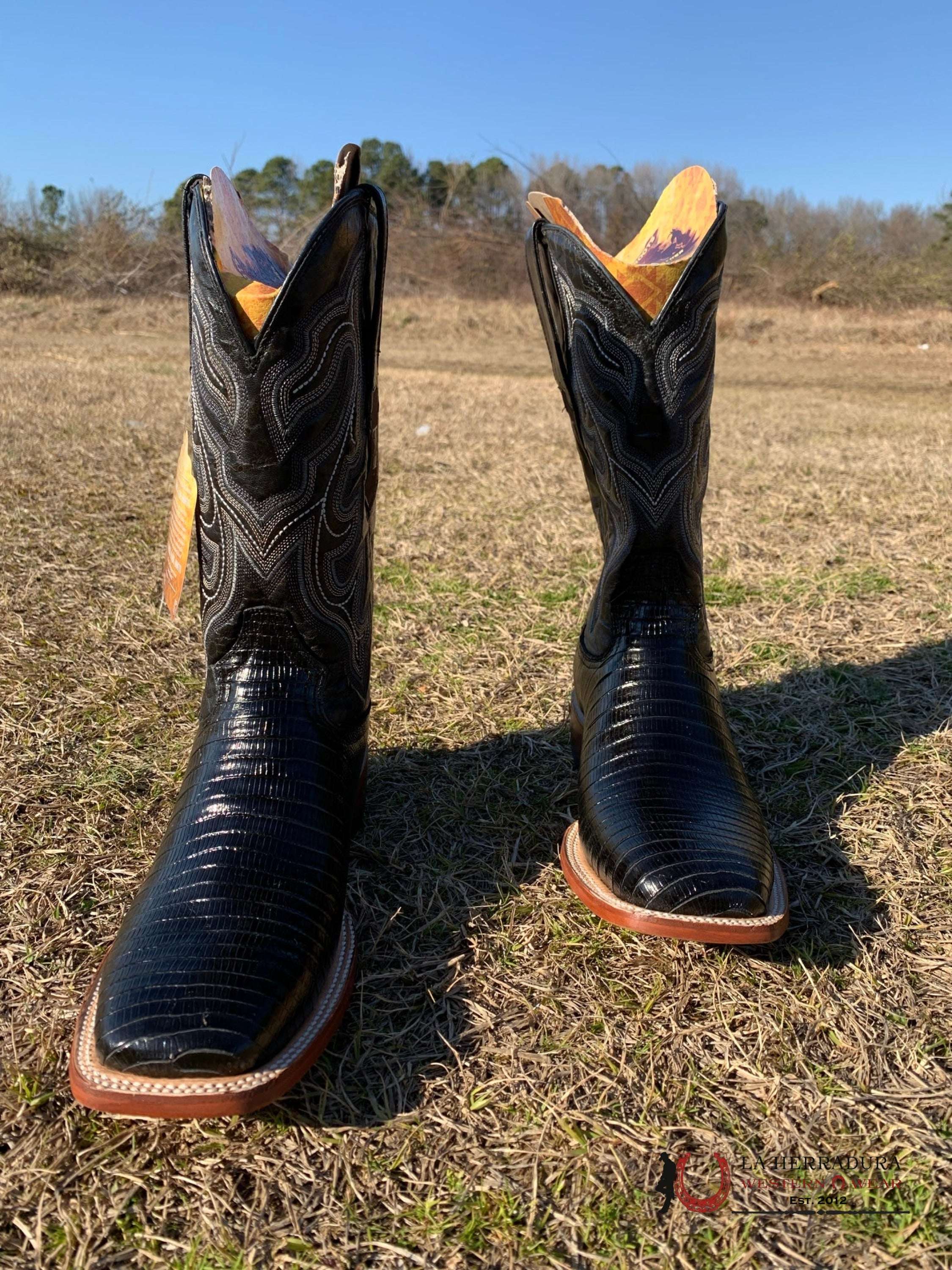Tanner Mark Boots Square Toe Lizard Skin 8.5 Usa (México 27.5) / Negro Botas Hombres