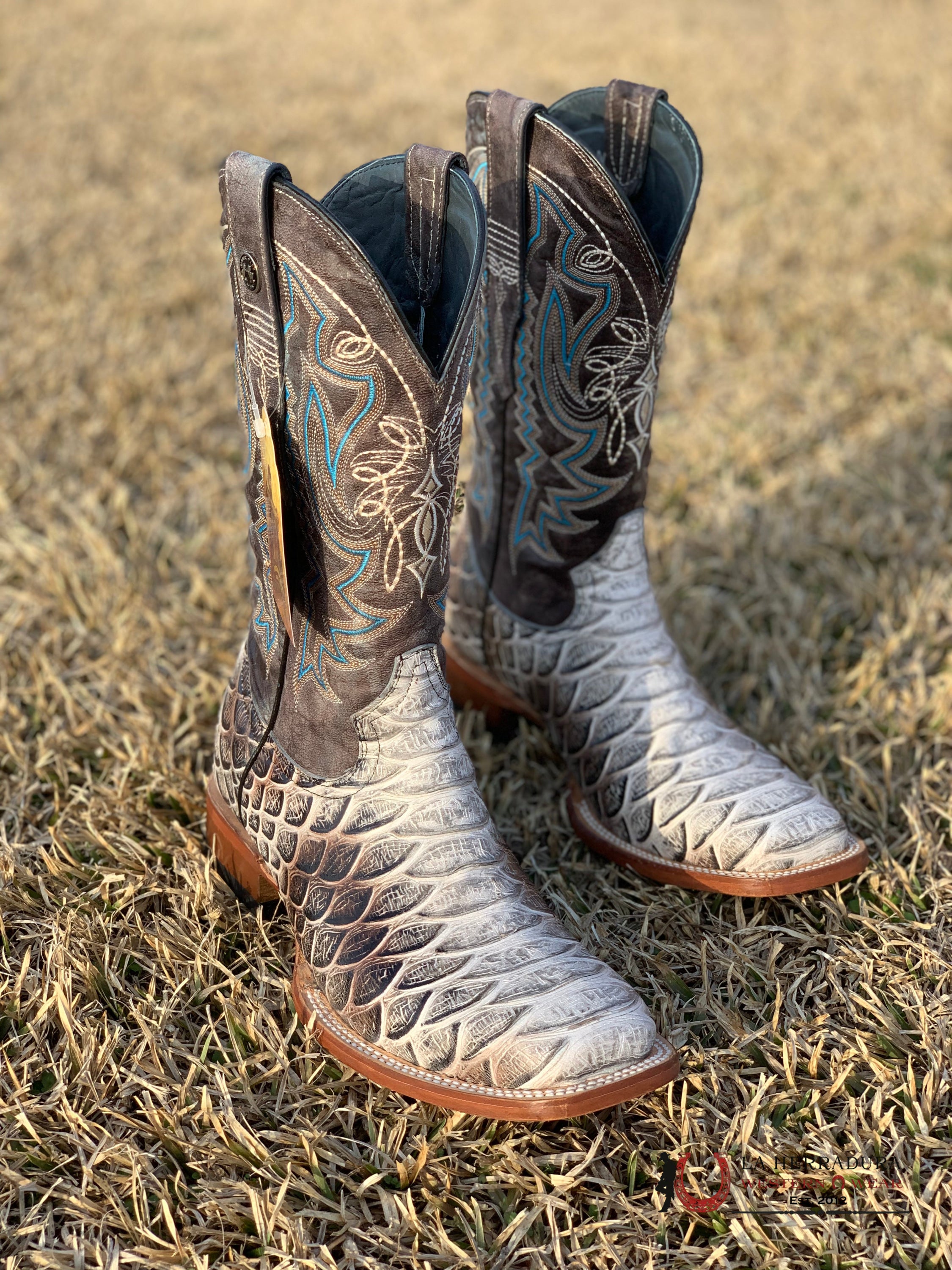 Tanner Mark Boot Print Python Jumbo Blue Toscana Top 6.5 Usa (México 25.5) / Natural Botas Hombres