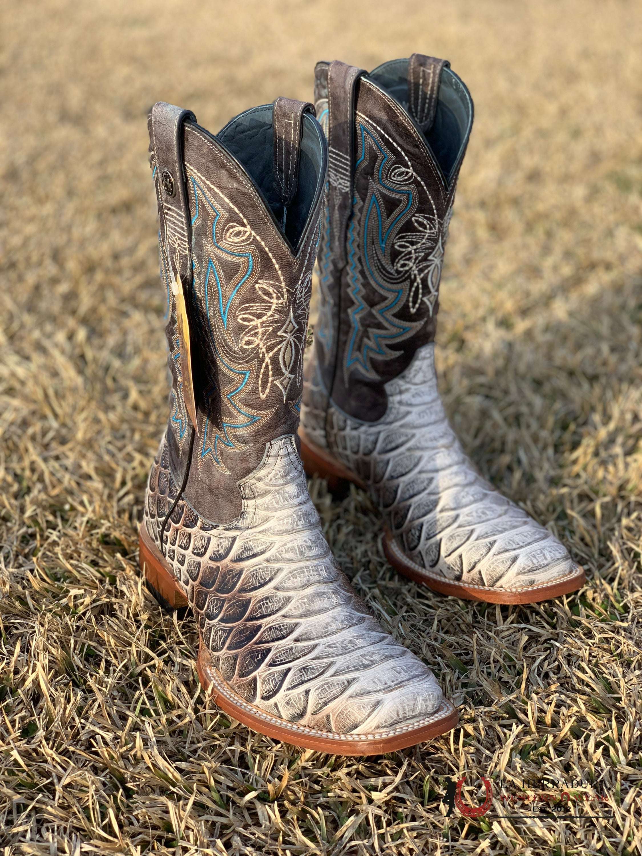 Tanner Mark Boot Print Python Jumbo Blue Toscana Top 6.5 Usa (México 25.5) / Natural Botas Hombres