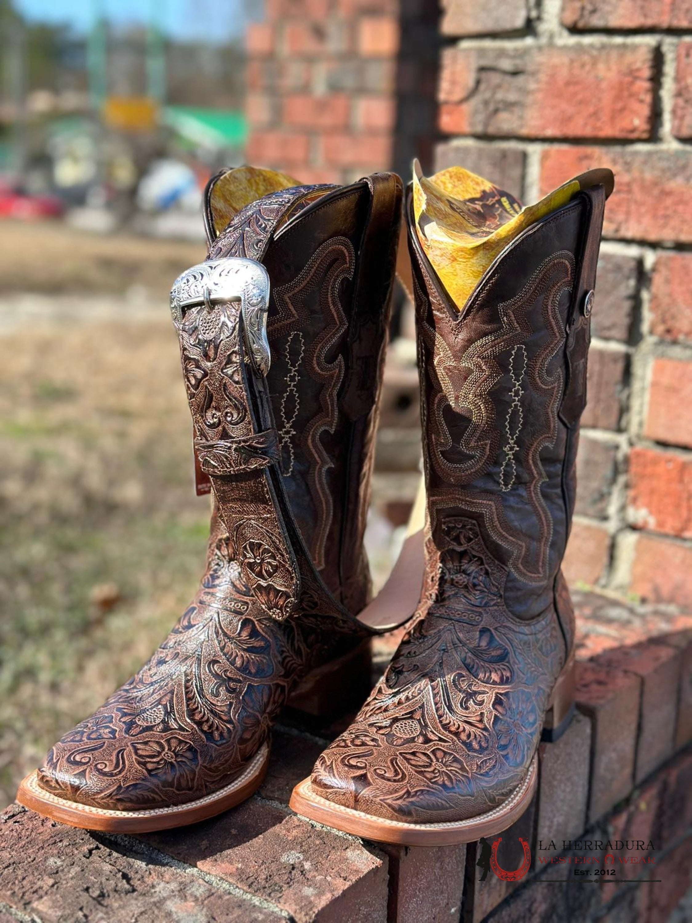 Tanner Mark Men Boot Hand Tooled Brown Botas Hombres