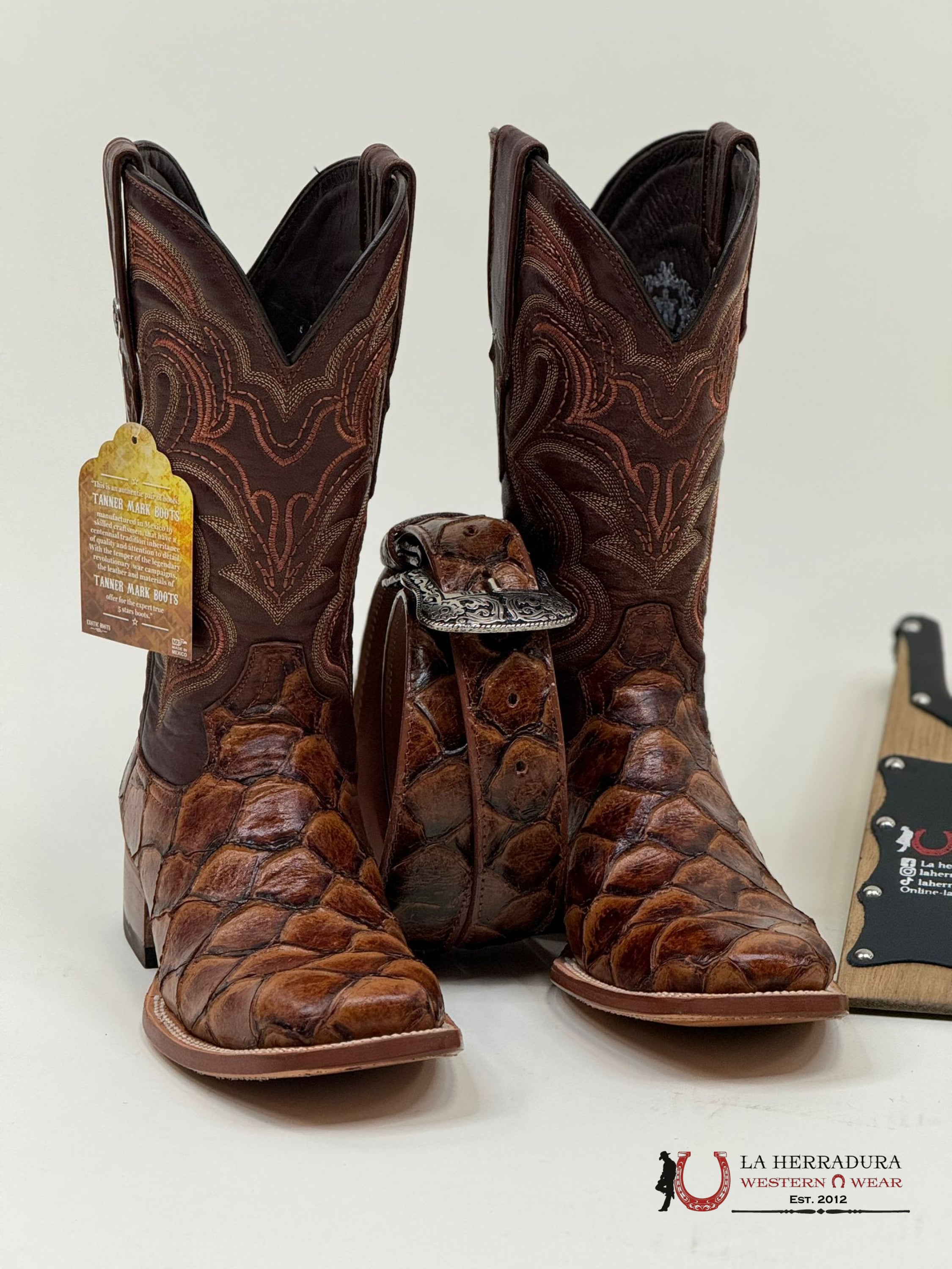 Tanner Mark Men Boot Print Pescado Cogñac Fango Top Botas Hombres