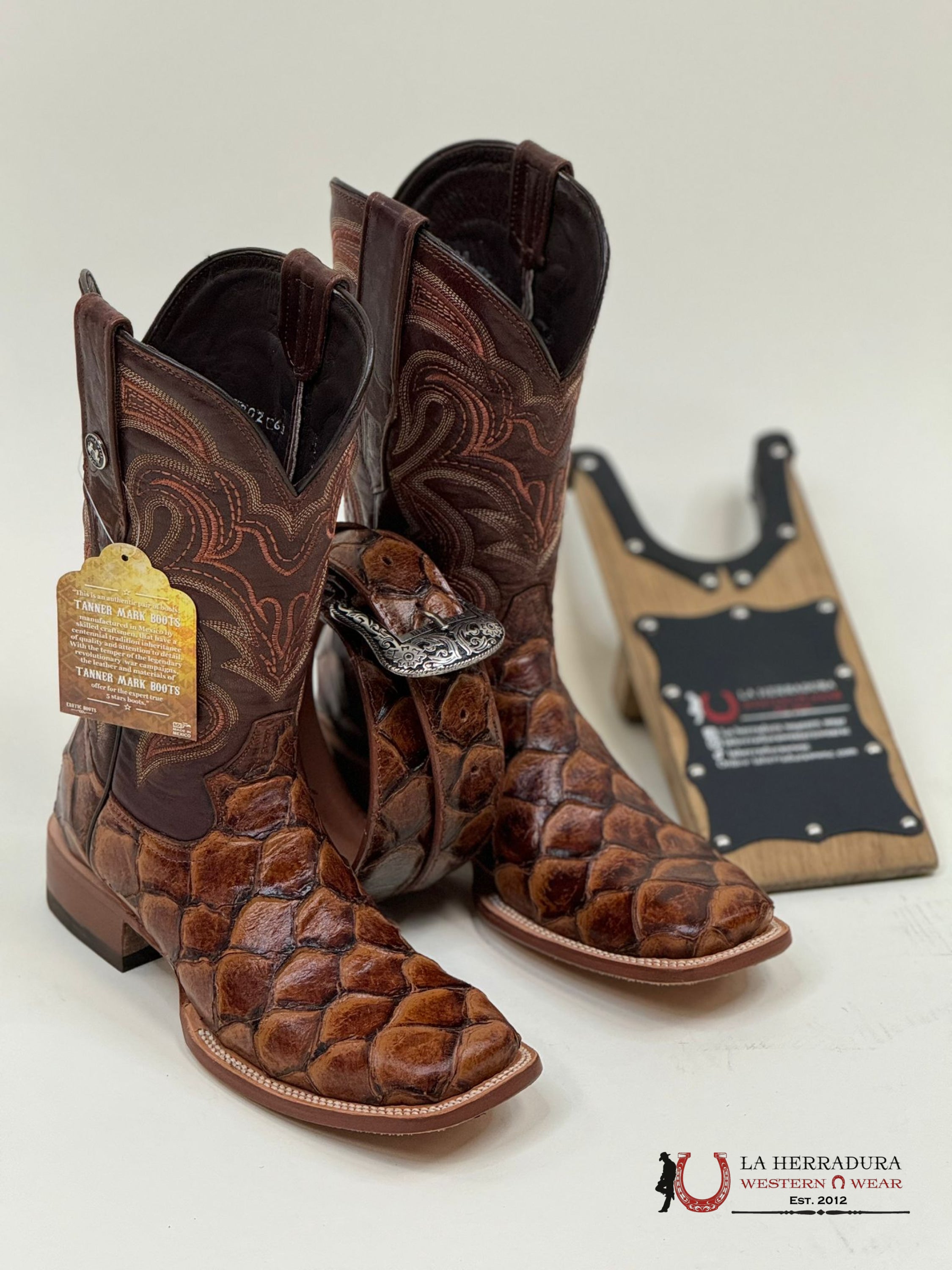 Tanner Mark Men Boot Print Pescado Cogñac Fango Top Botas Hombres