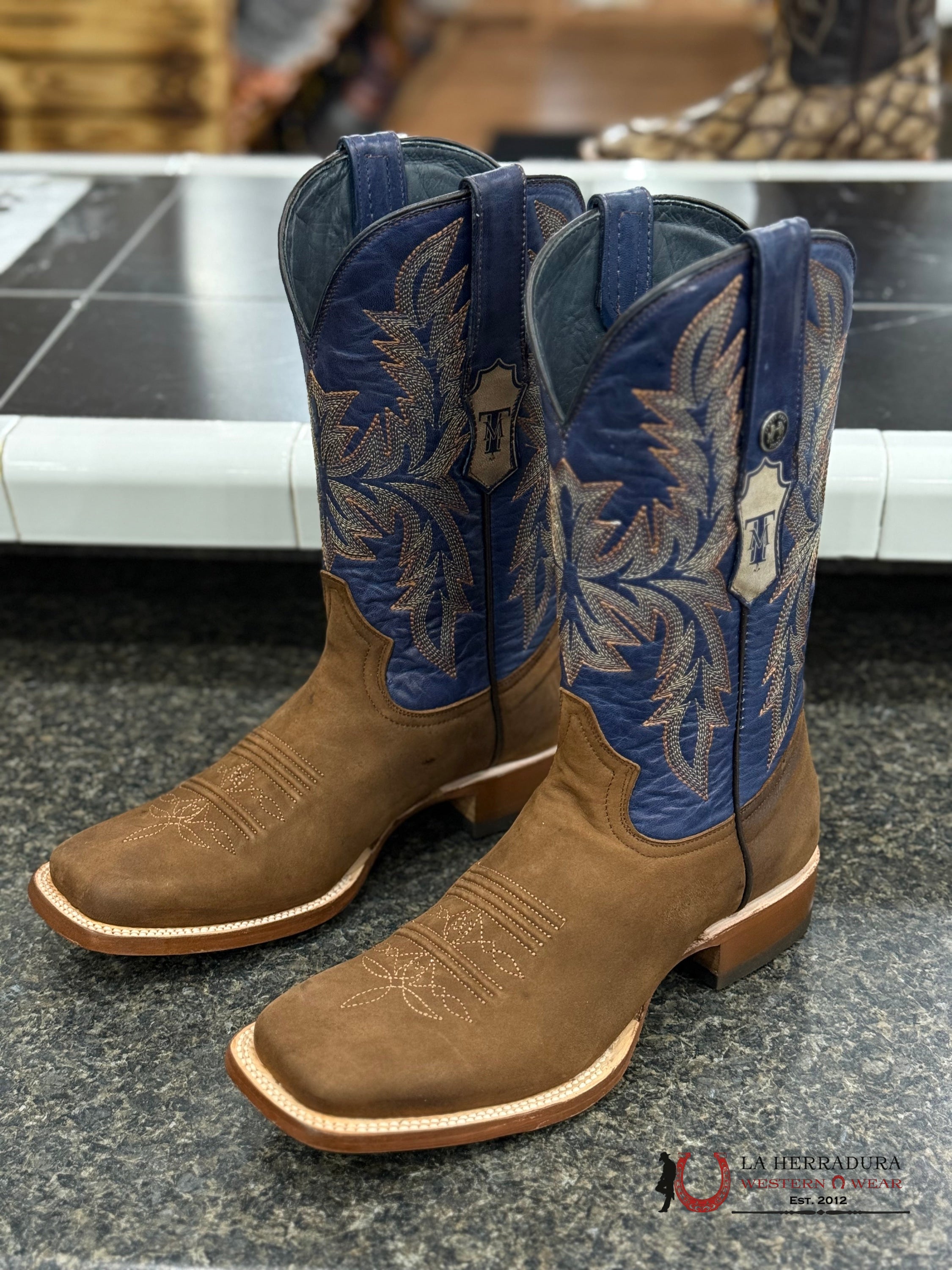 Tanner Mark Men’s (Crazy horse/ volcano blue top) Honey Brown TM205548 BOTAS HOMBRES