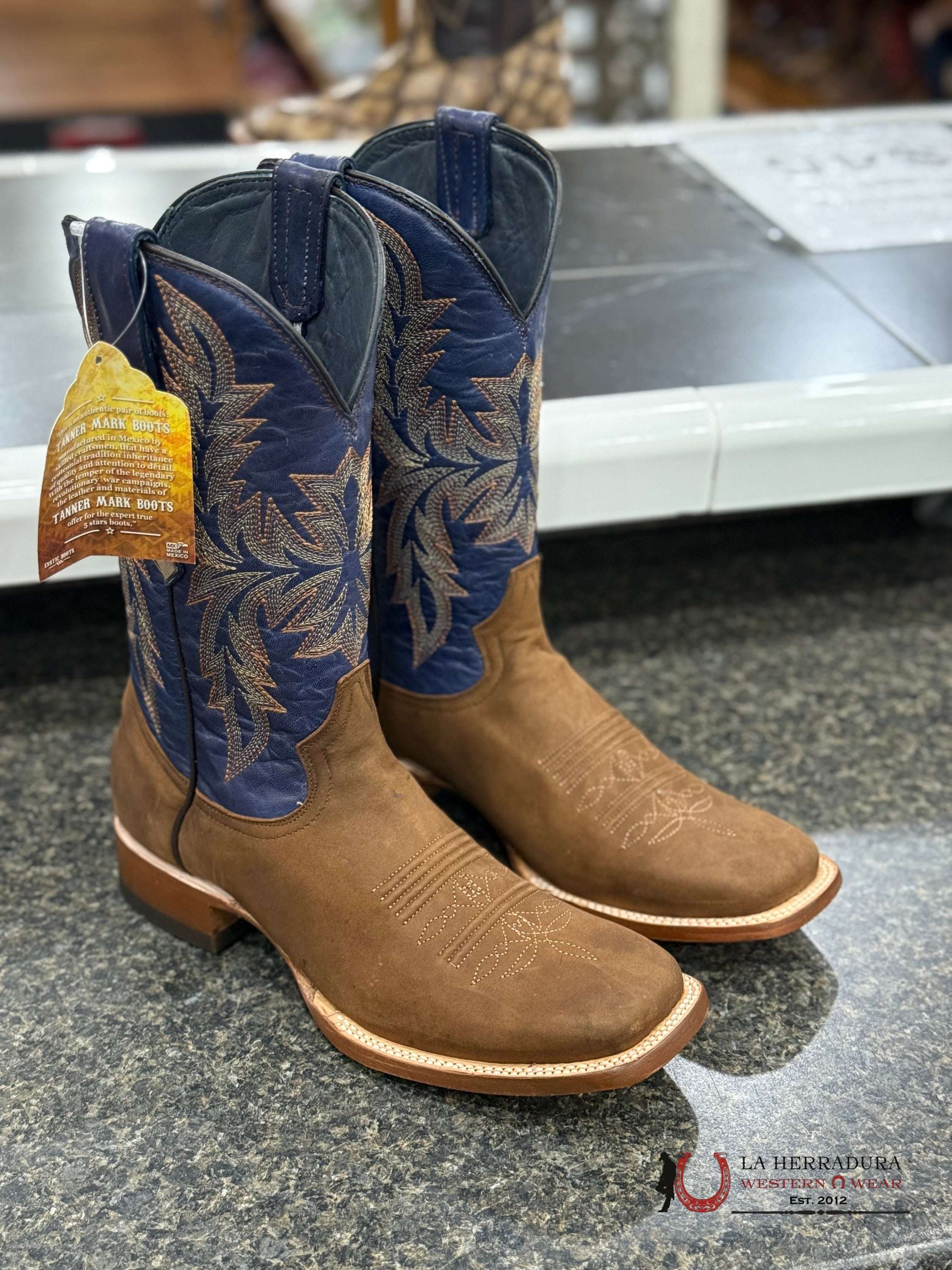 Tanner Mark Men’s (Crazy horse/ volcano blue top) Honey Brown TM205548 BOTAS HOMBRES