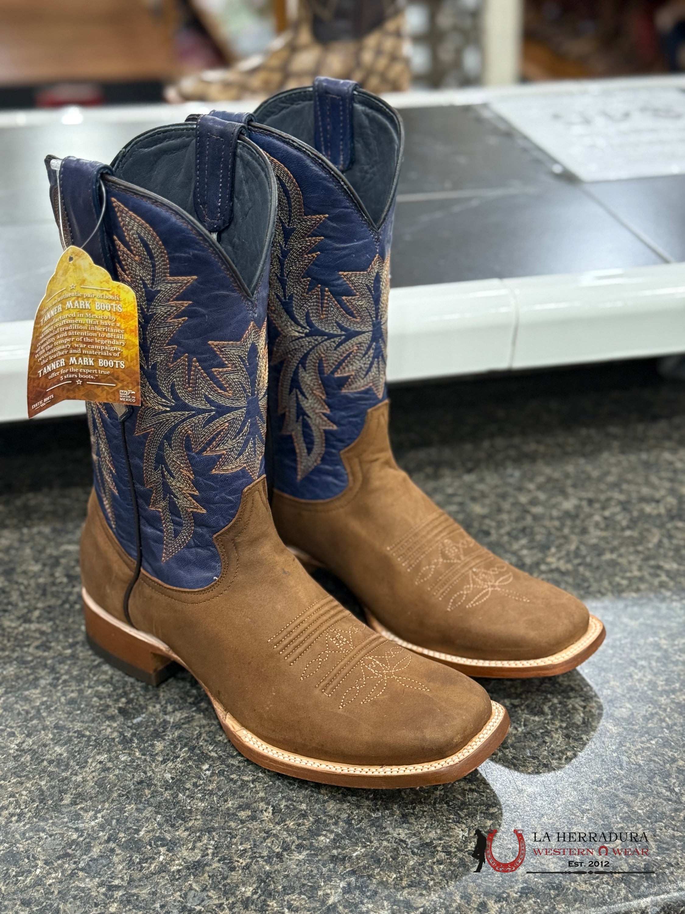 Tanner Mark Men’s (Crazy horse/ volcano blue top) Honey Brown TM205548 BOTAS HOMBRES