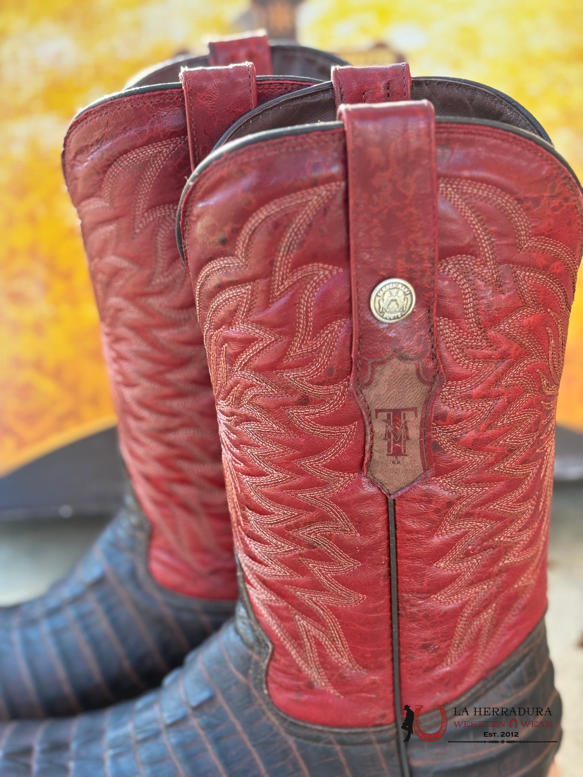 TANNER MARK MENS PRINT CAIMAN TAIL MATTEE BROWN FANGO RED TOP- 5538 BOTAS HOMBRES