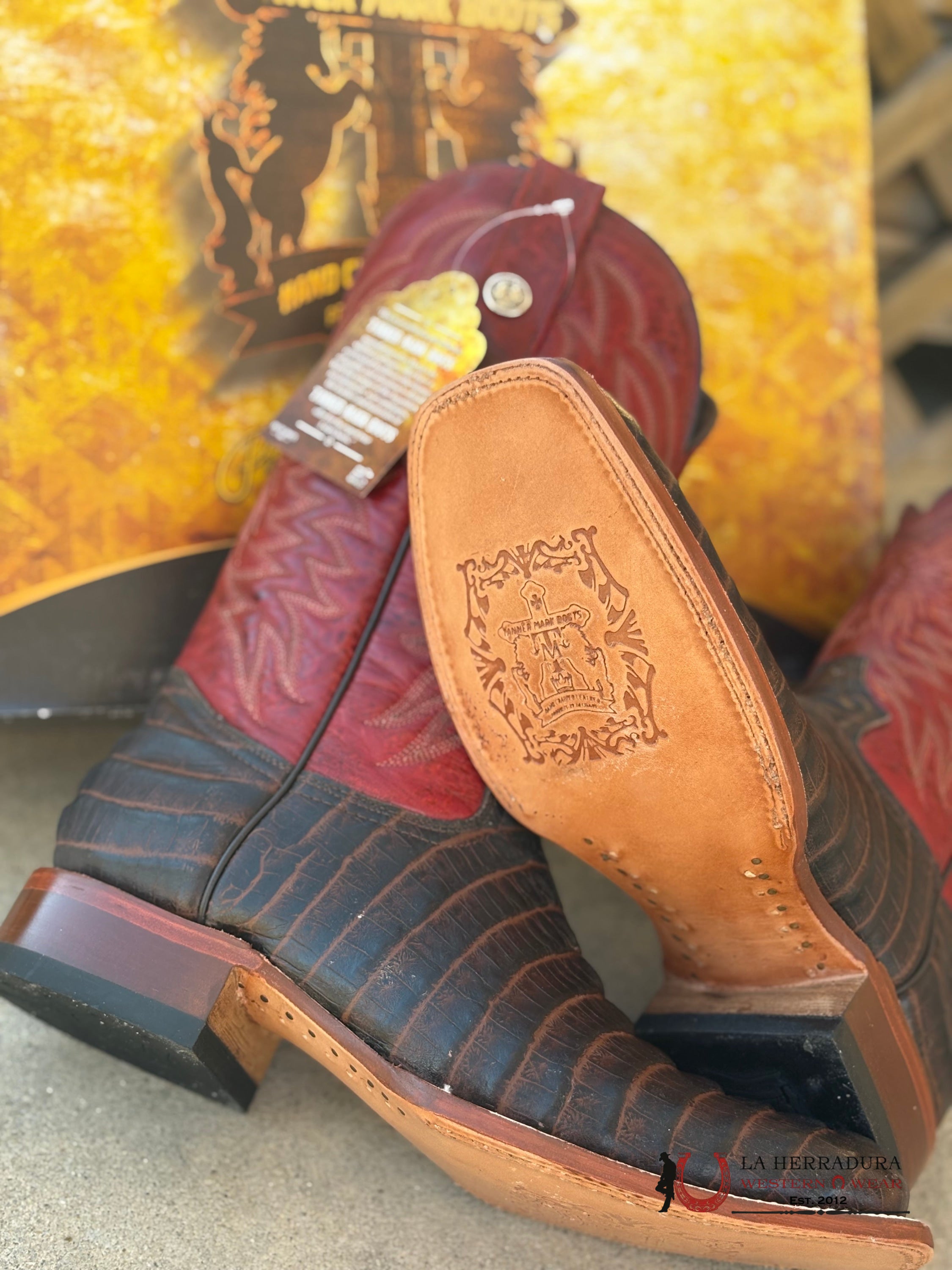 TANNER MARK MENS PRINT CAIMAN TAIL MATTEE BROWN FANGO RED TOP- 5538 BOTAS HOMBRES