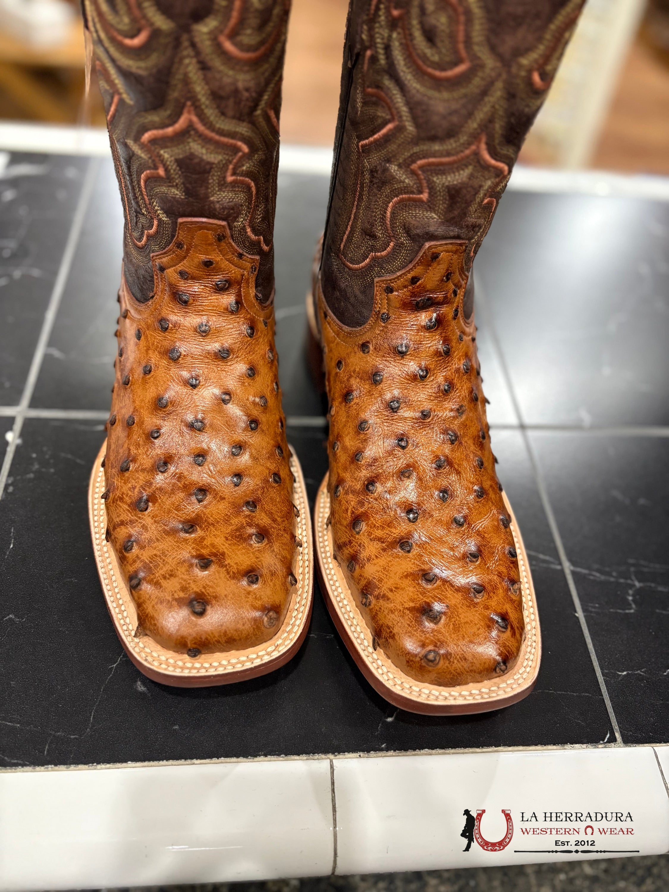 TANNER MARK MENS PRINT OSTRICH COGÑAC OKLAHOMA TOP-0961 BOTAS HOMBRES