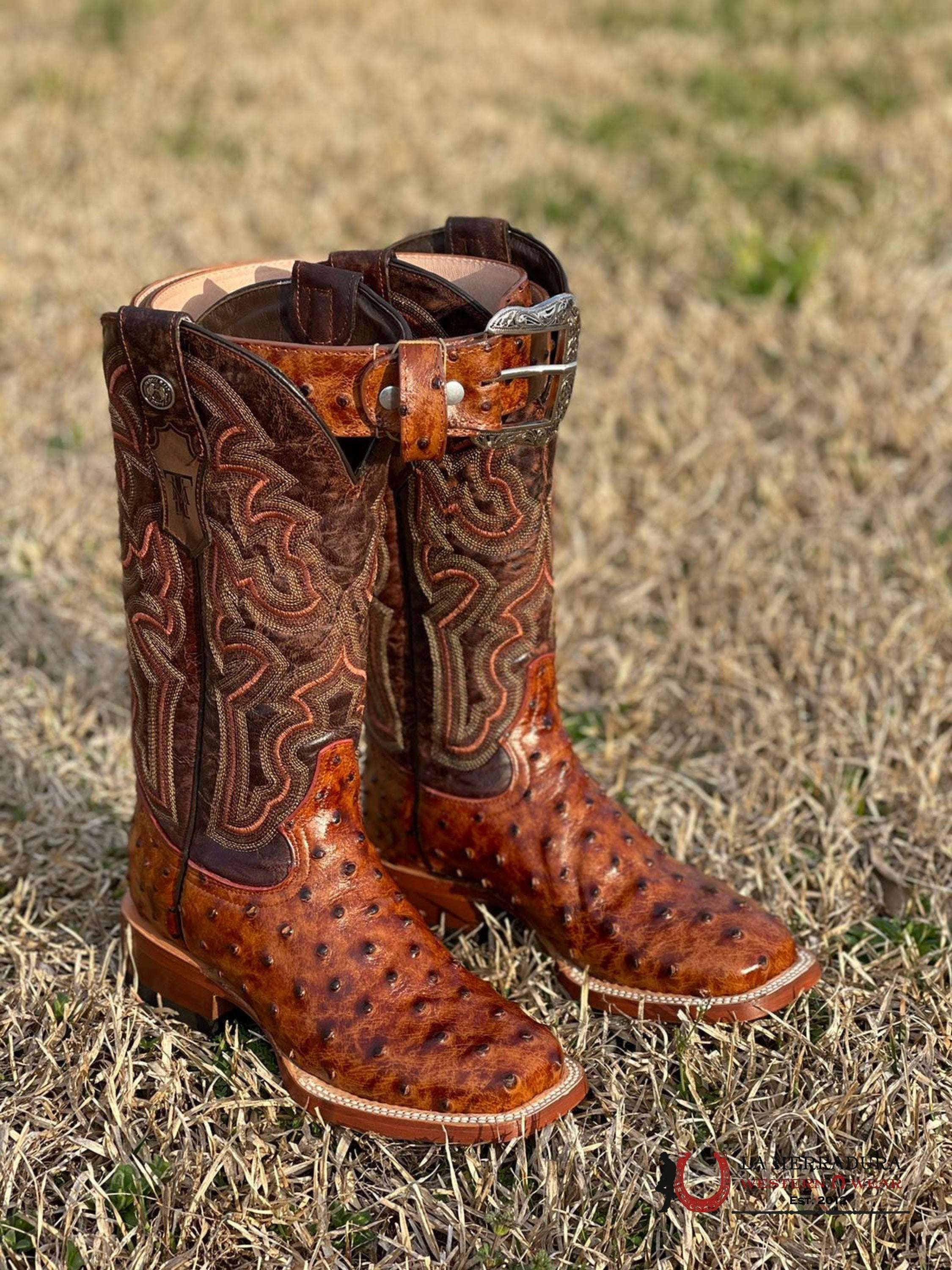 TANNER MARK MENS PRINT OSTRICH COGÑAC OKLAHOMA TOP-0961 BOTAS HOMBRES