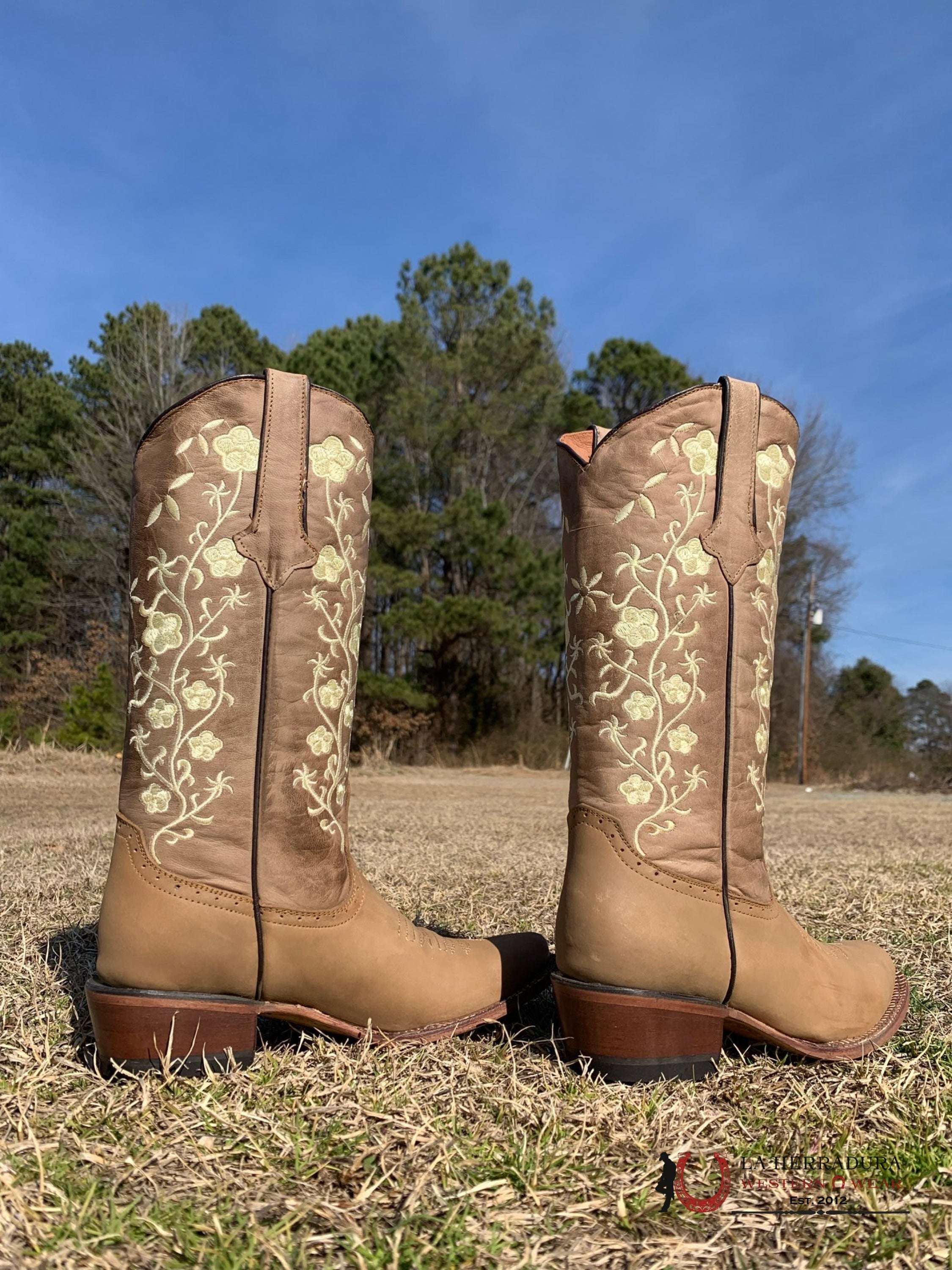 Tanner Mark Turin Crazy Brown With Vintage Top And Floral Embroidery 200759 Botas Mujeres