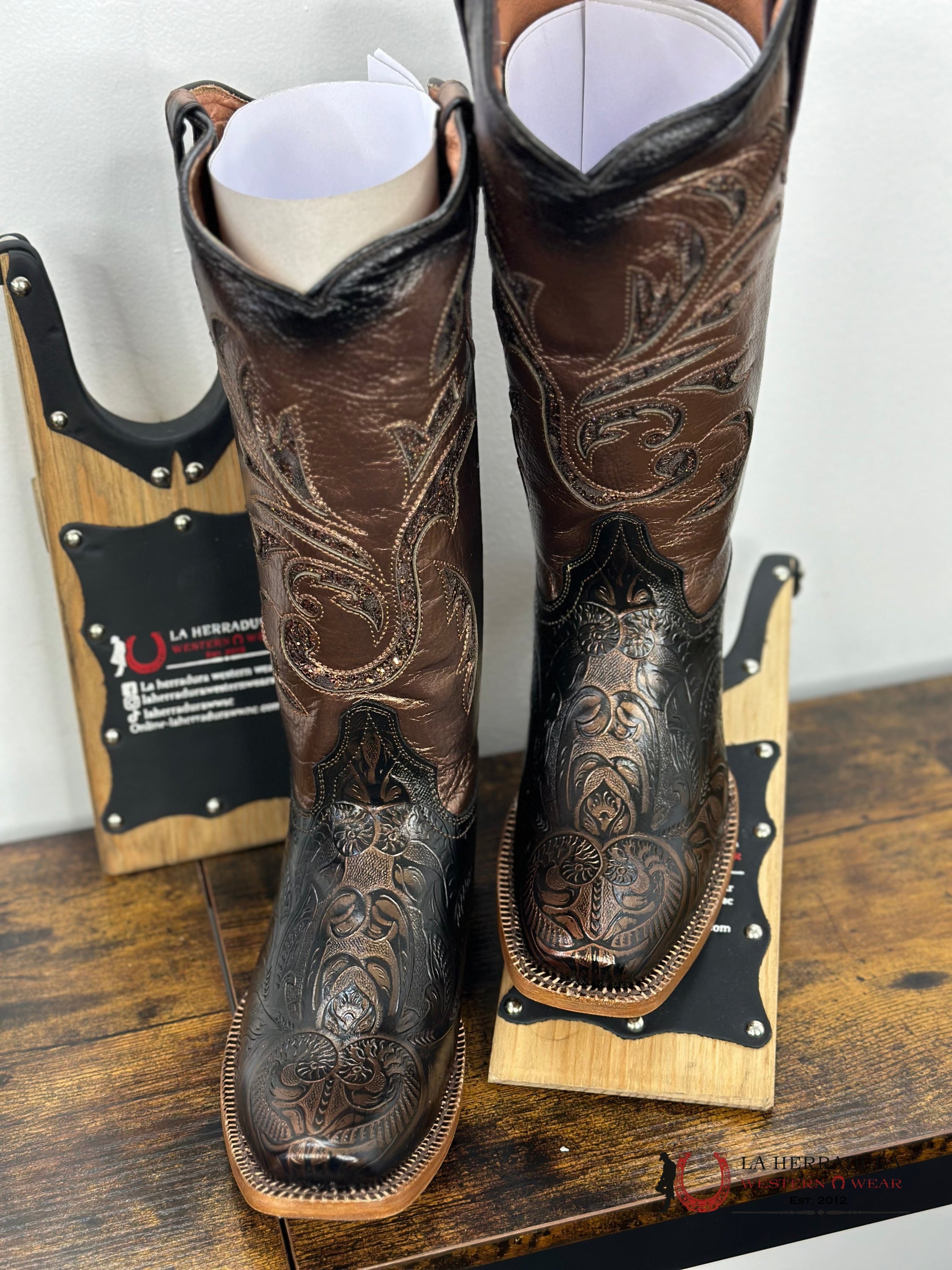 Tanner Mark Women Jade Print Habdtool Bronze Inlay Botas Mujeres