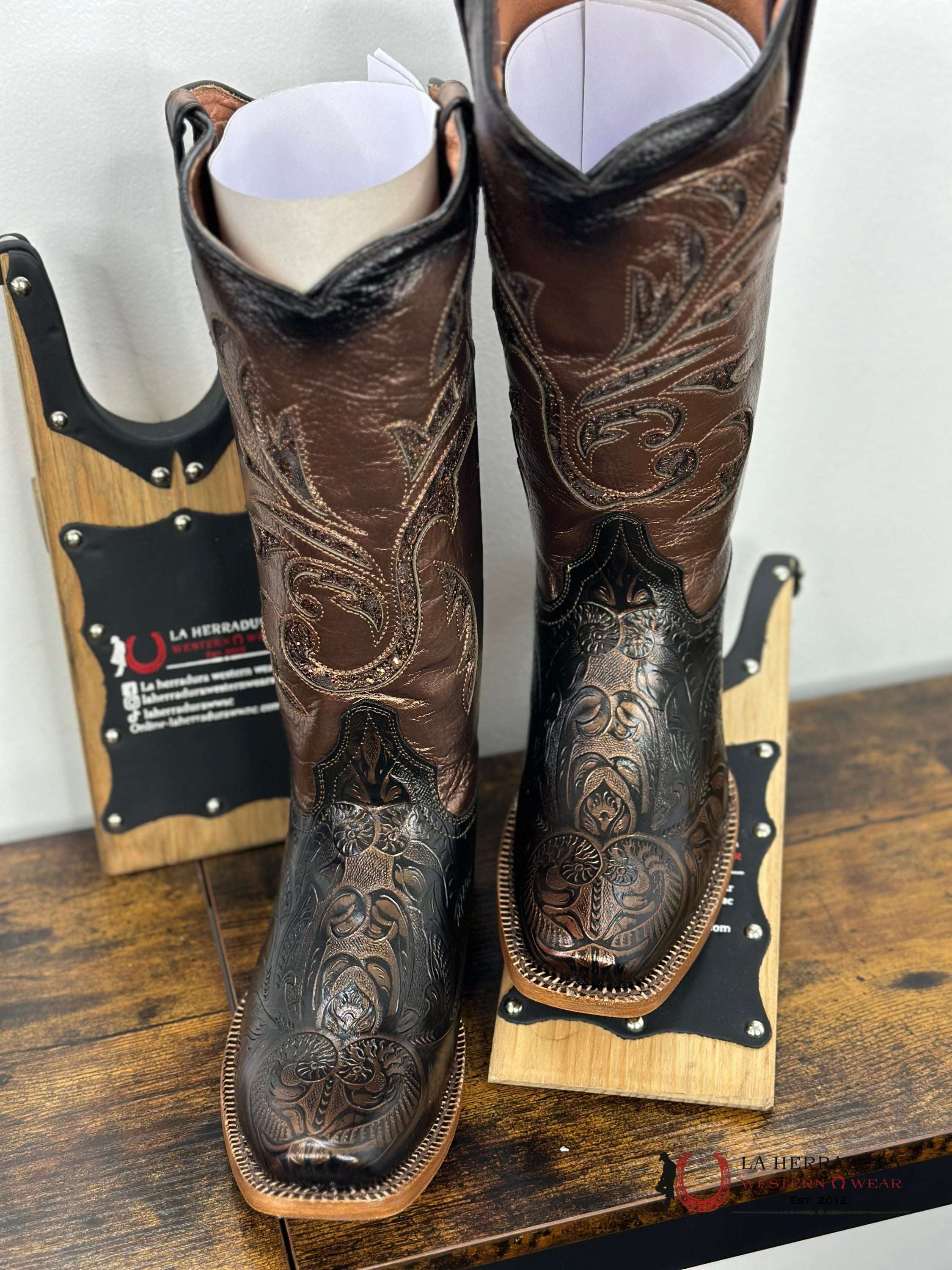 Tanner Mark Women Jade Print Habdtool Bronze Inlay Botas Mujeres
