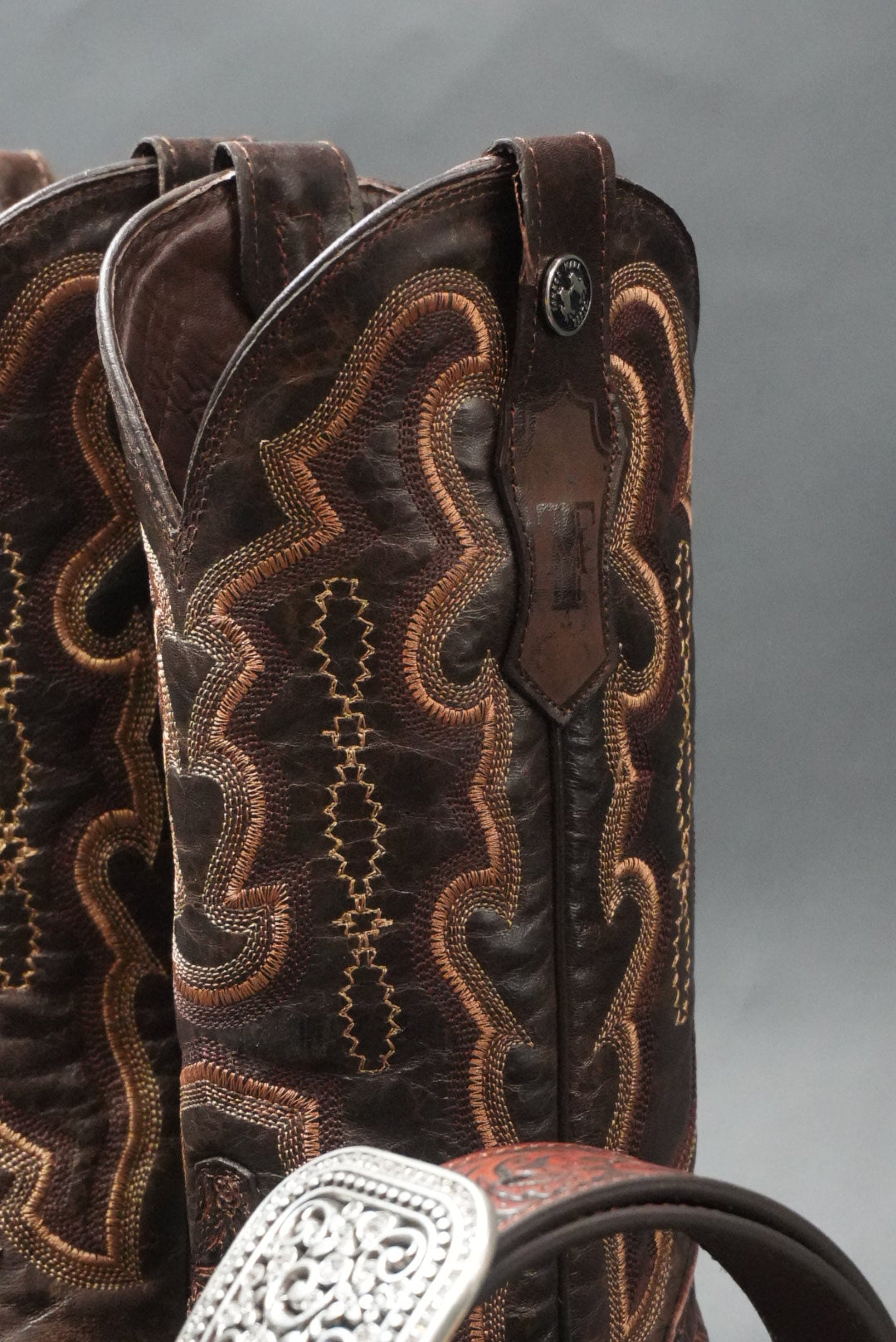 TANNER MARK WOMENS BOOT BROWN FANGO TOP HAND TOOLED PRINT BOTAS MUJERES