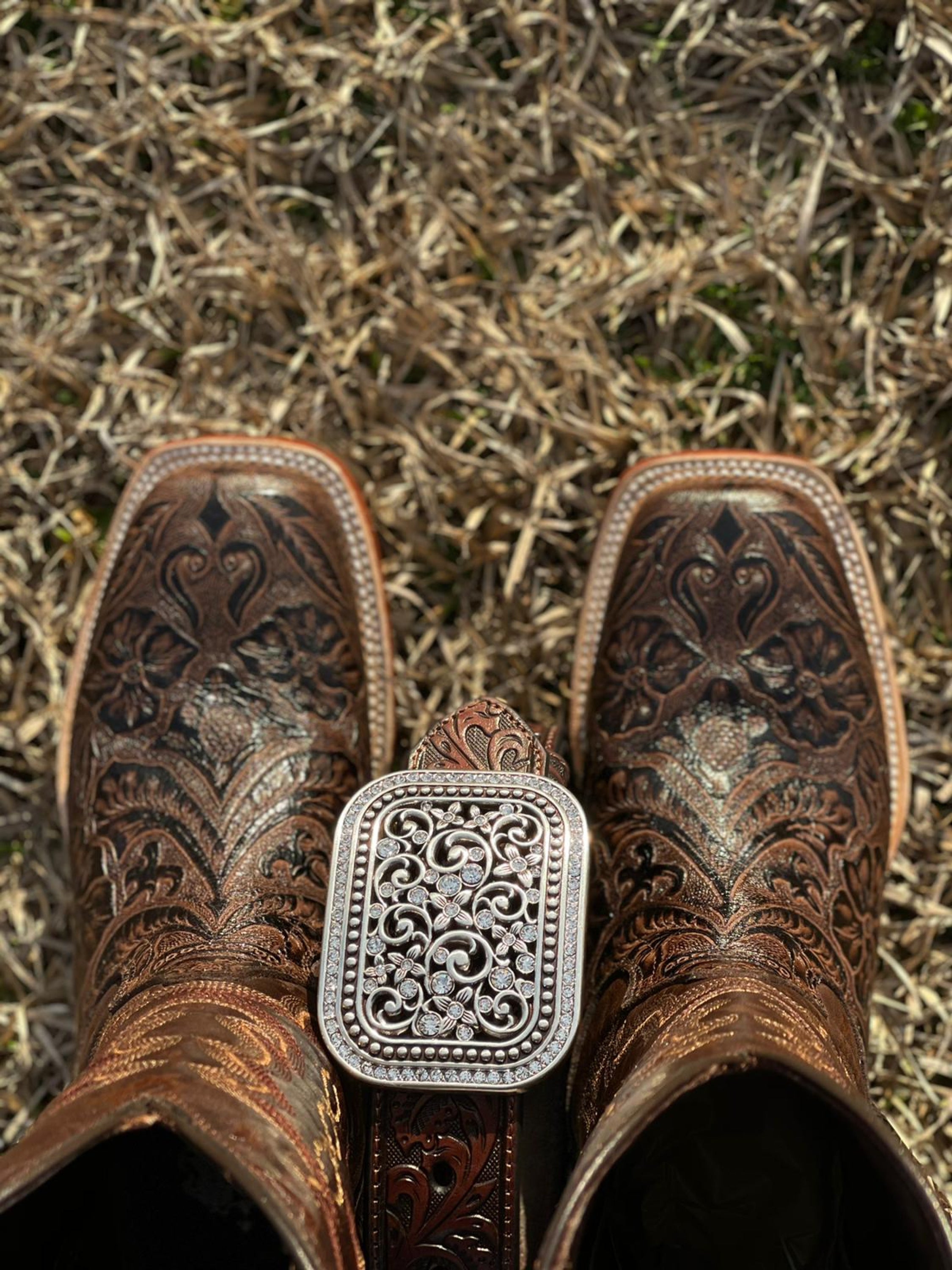 Tanner Mark Womens Boot Brown Fango Top Hand Tooled Print Botas Mujeres
