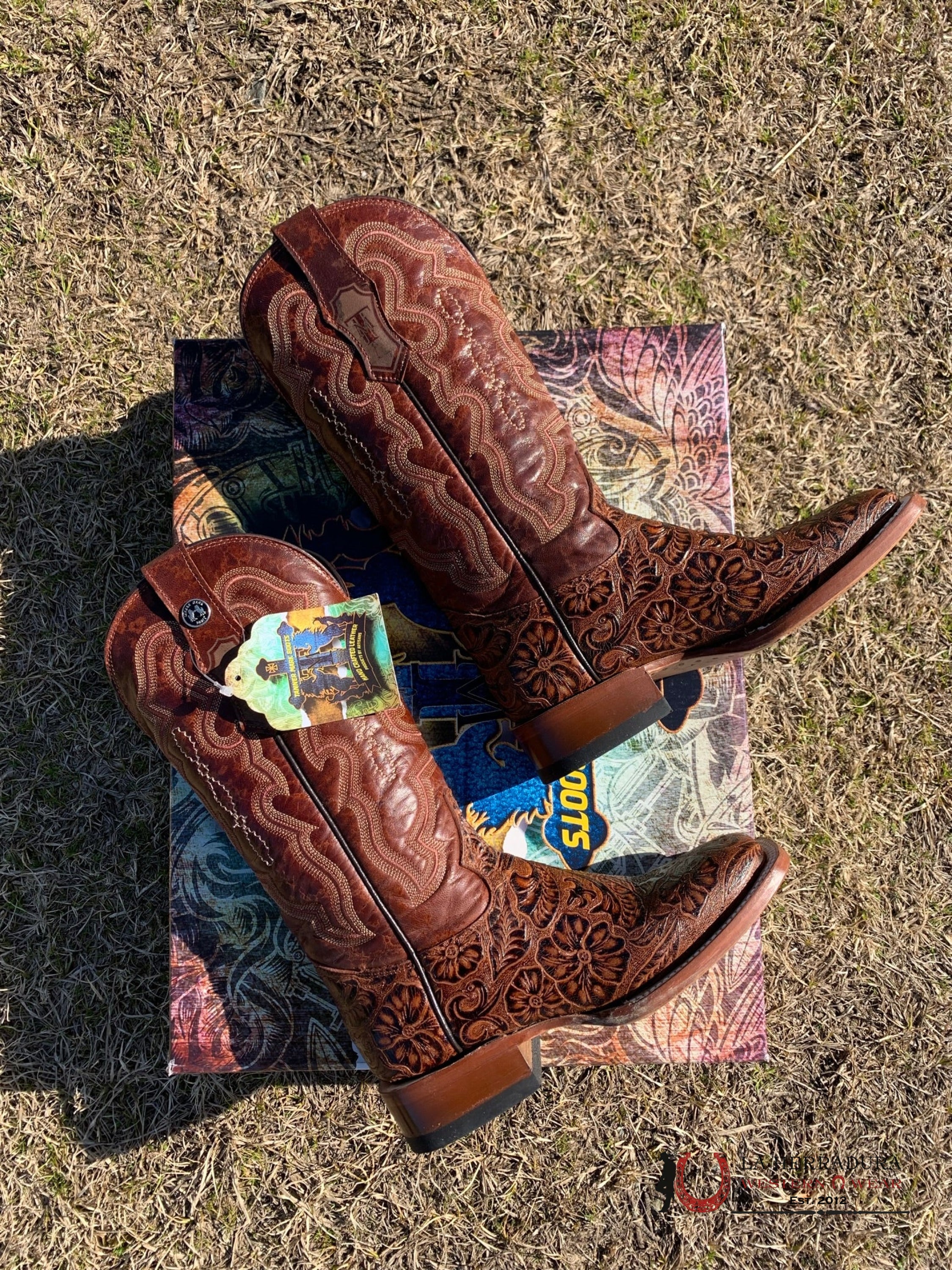 Tanner Mark Women’s Cogñac Fango Top Hand Tooled Print Botas Mujeres