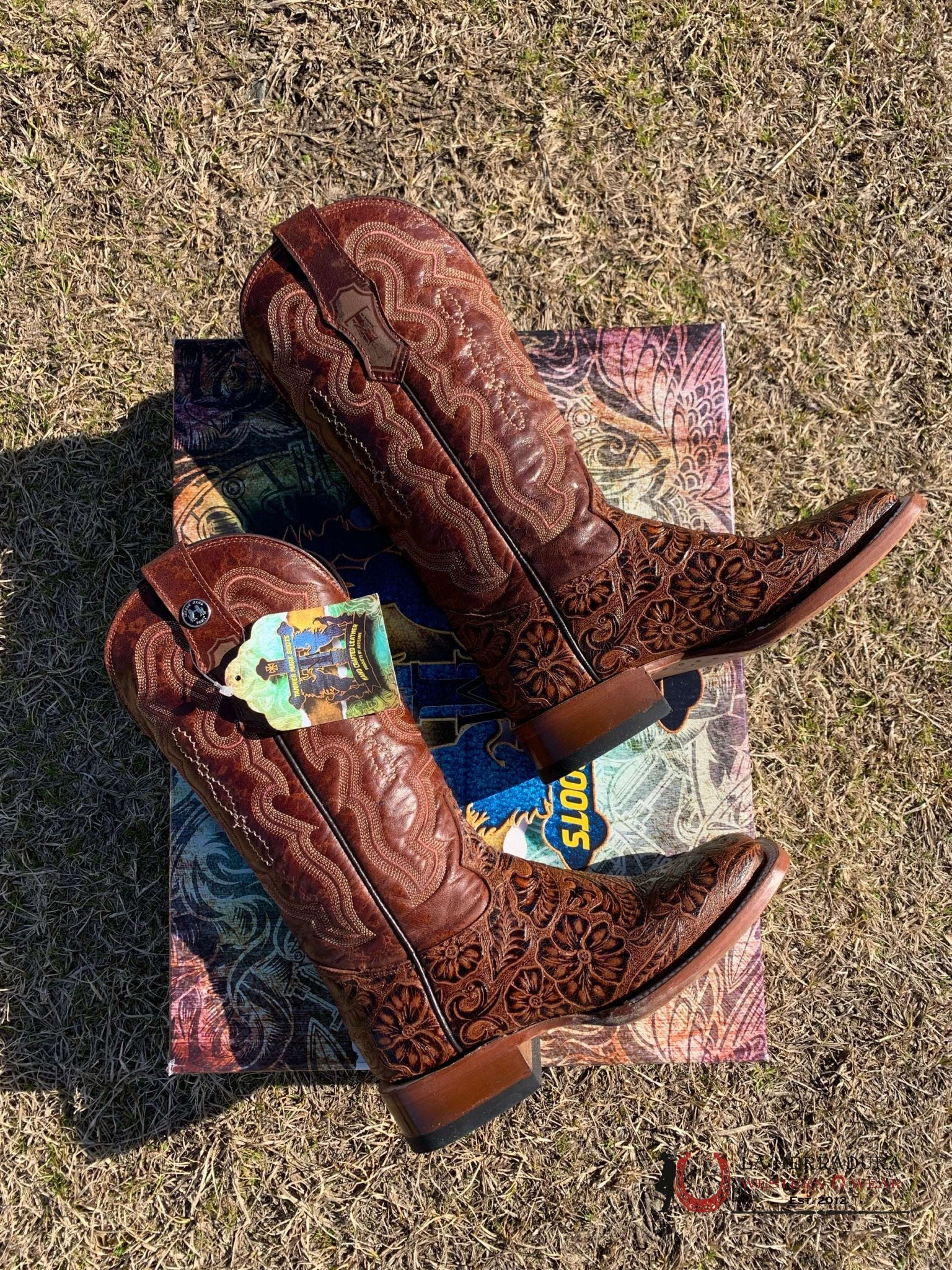 Tanner Mark Women’s Cogñac Fango Top Hand Tooled Print Botas Mujeres