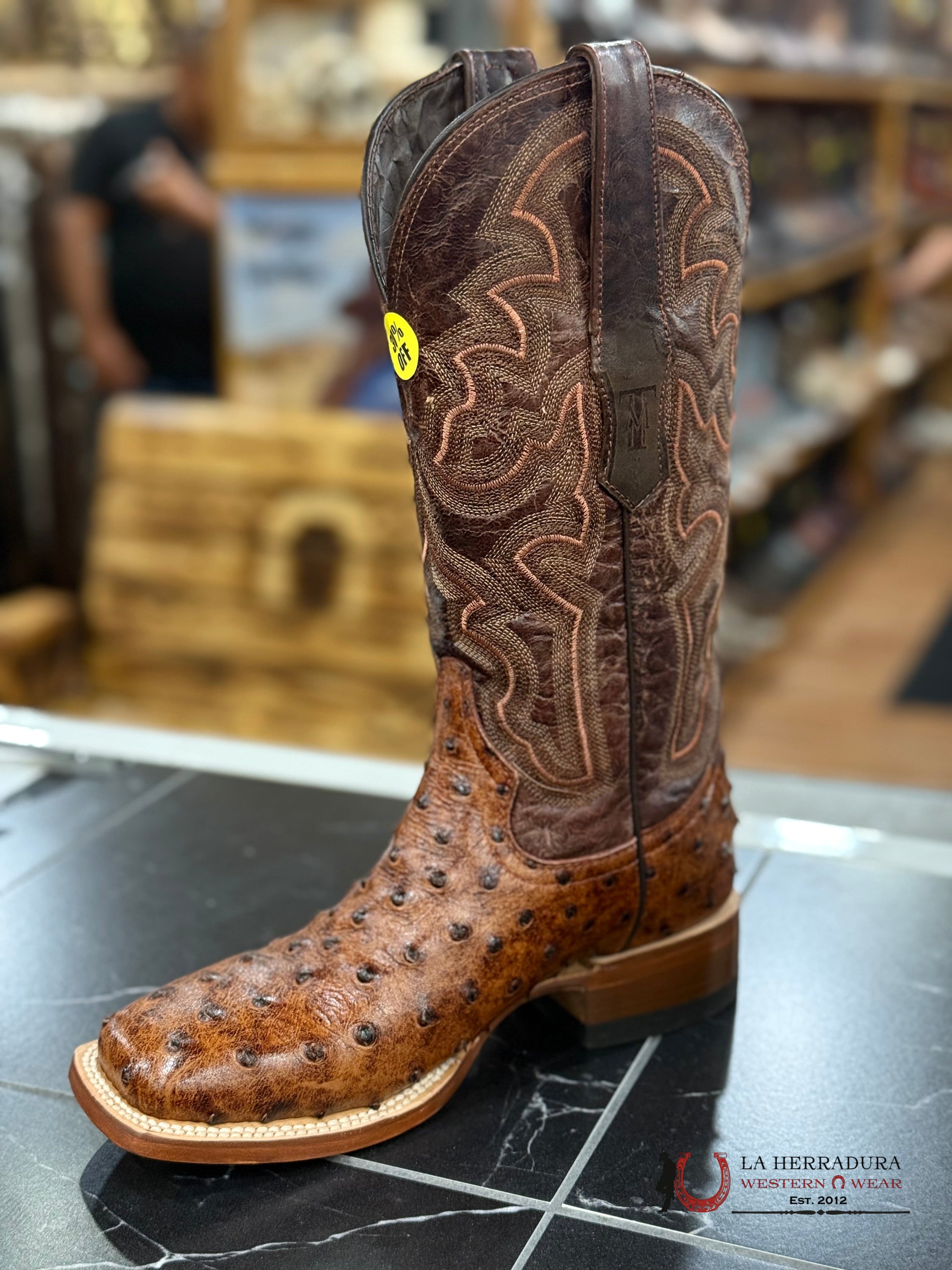 TANNER MARK WOMEN’S COGÑAC OSTRICH- TML201753 BOTAS MUJERES