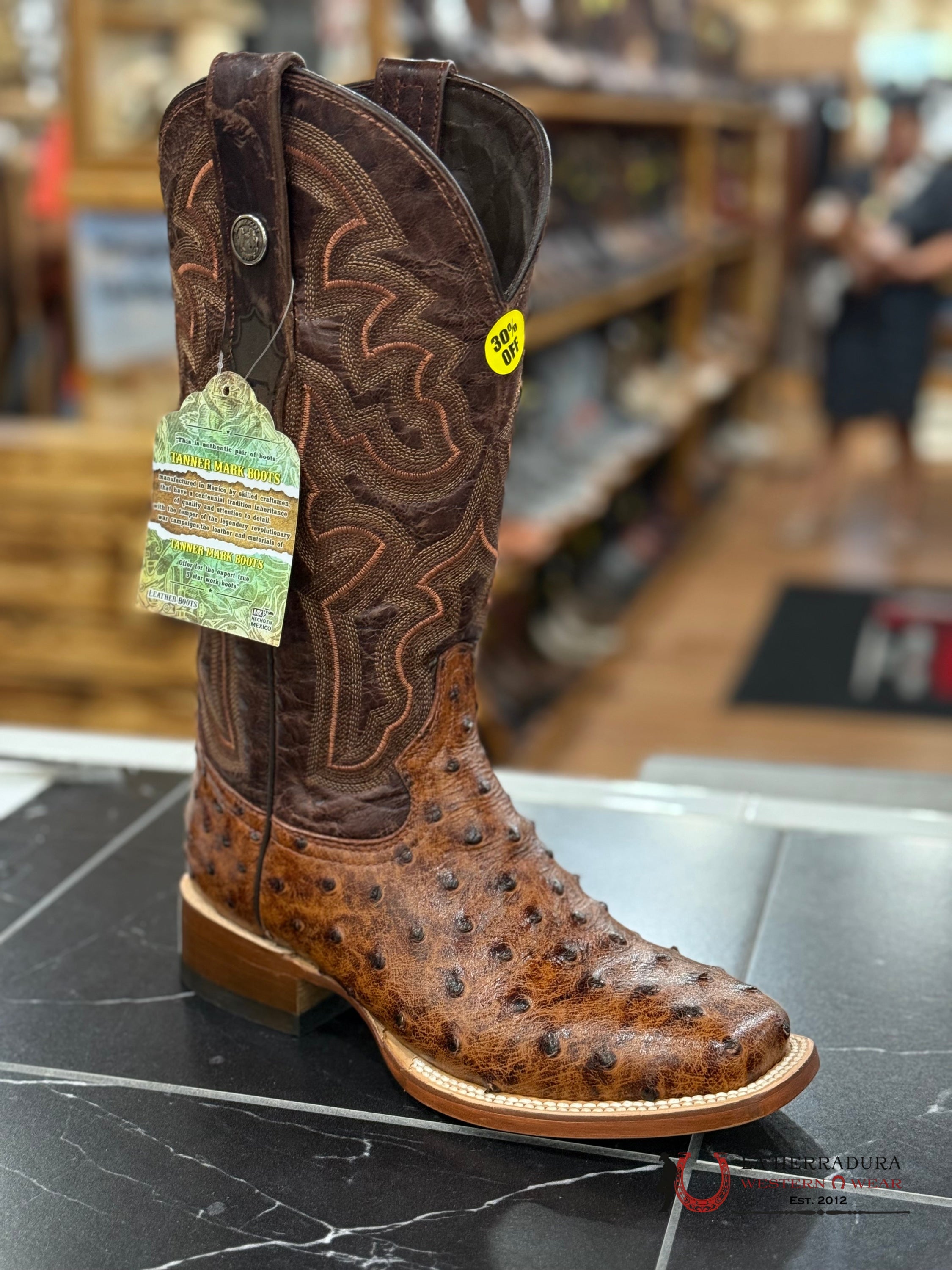 TANNER MARK WOMEN’S COGÑAC OSTRICH- TML201753 BOTAS MUJERES