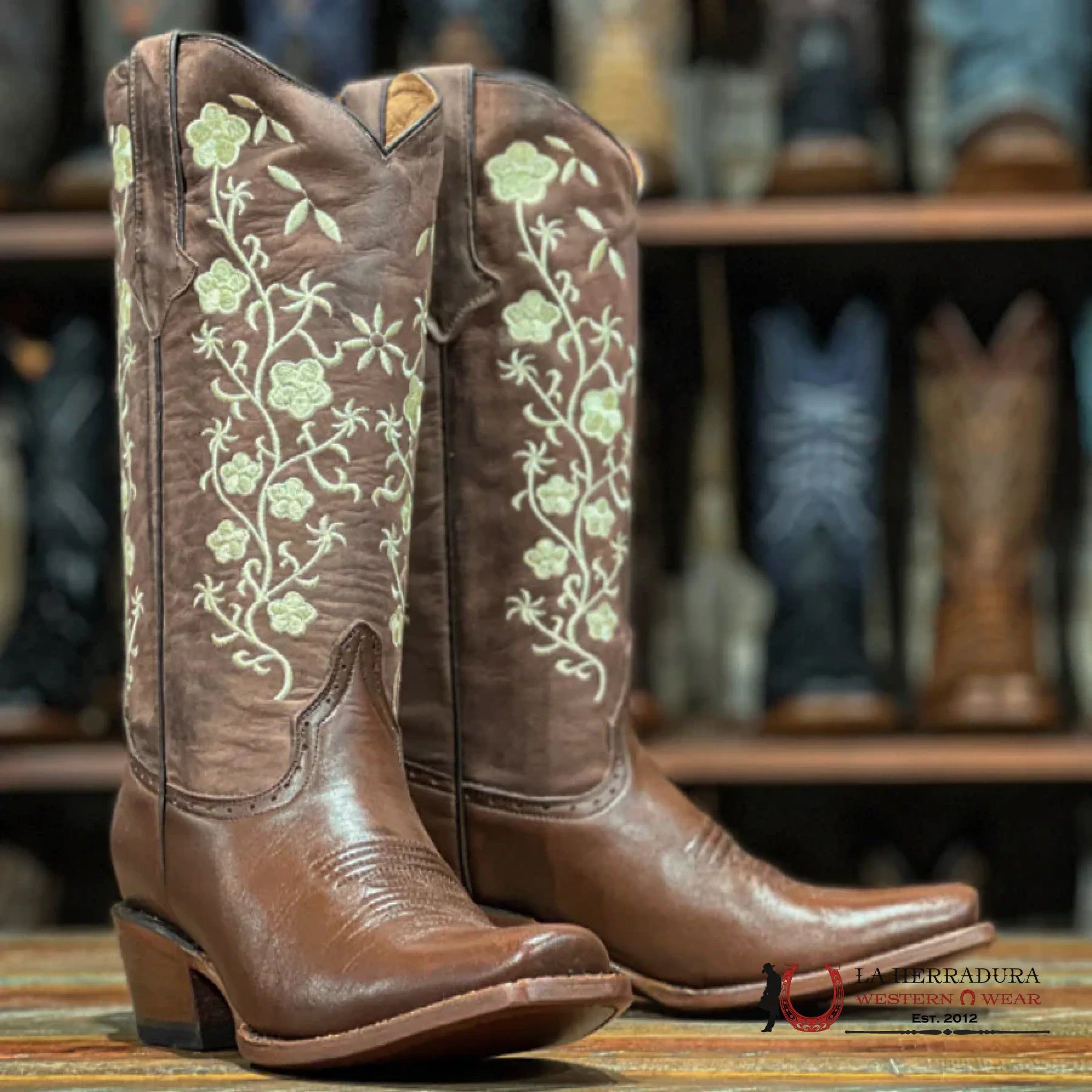 TANNER MARK WOMENS TURIN COFFEE/Vintage Brown with Embroidered Daisy Pattern- TML205029 BOTAS MUJERES