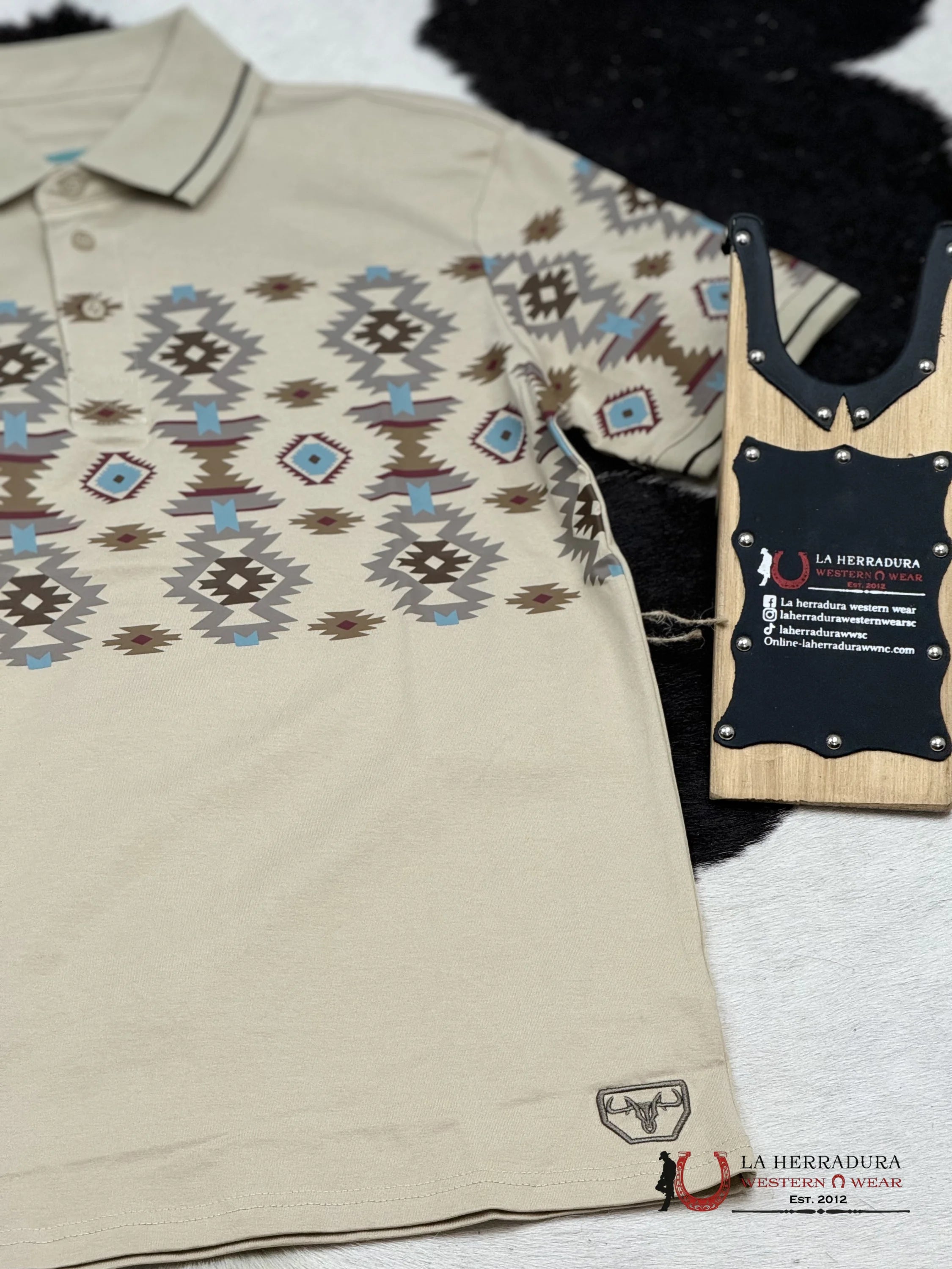 Taupe Aztec Polo Short Sleeve Shirt Ropa Hombres