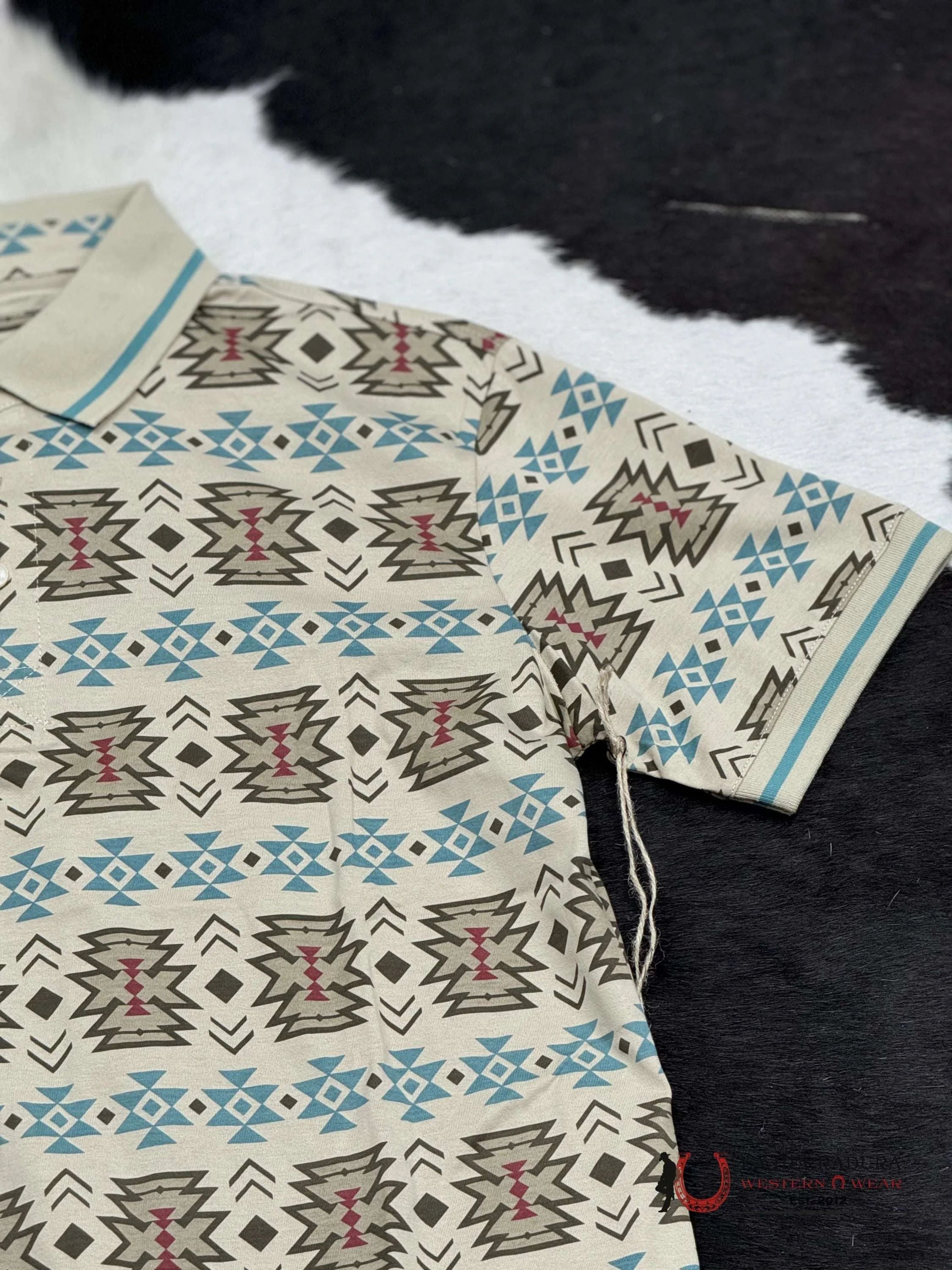 Taupe Teal Polo Aztec Short Sleeve Shirt Ropa Hombres