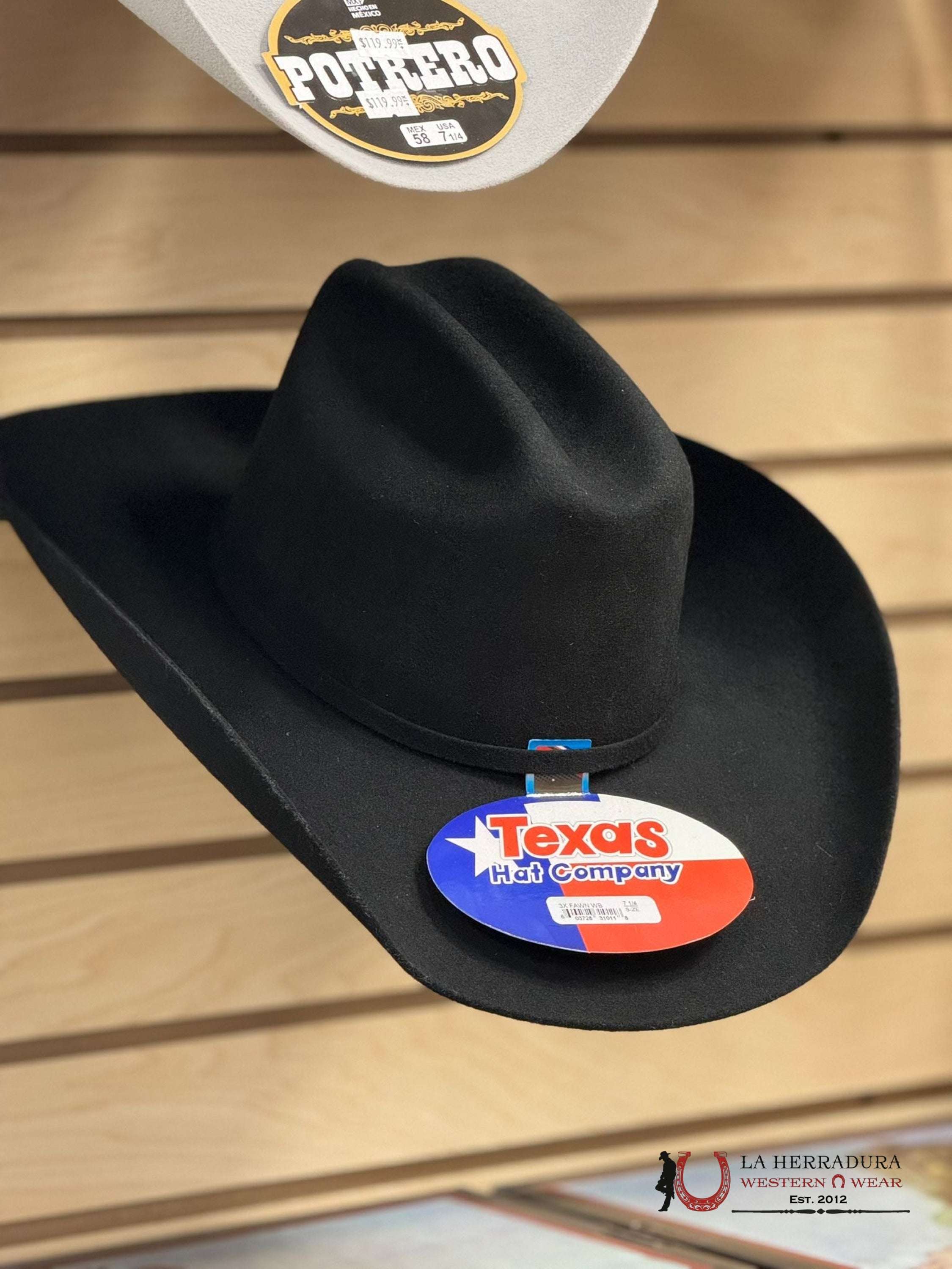 Texas Hat Company 3X Black Felt Tejana