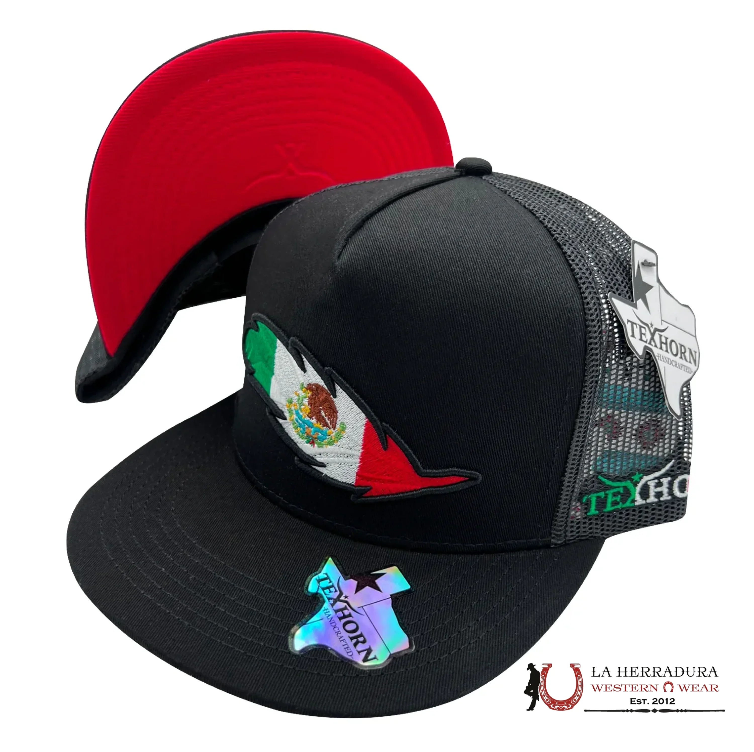 TEXAS HORN CAPS BLACK style 5 MEXICO FLAG