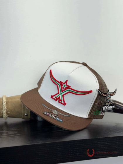 TEXAS HORN CAPS BROWN Style 13 WHITE