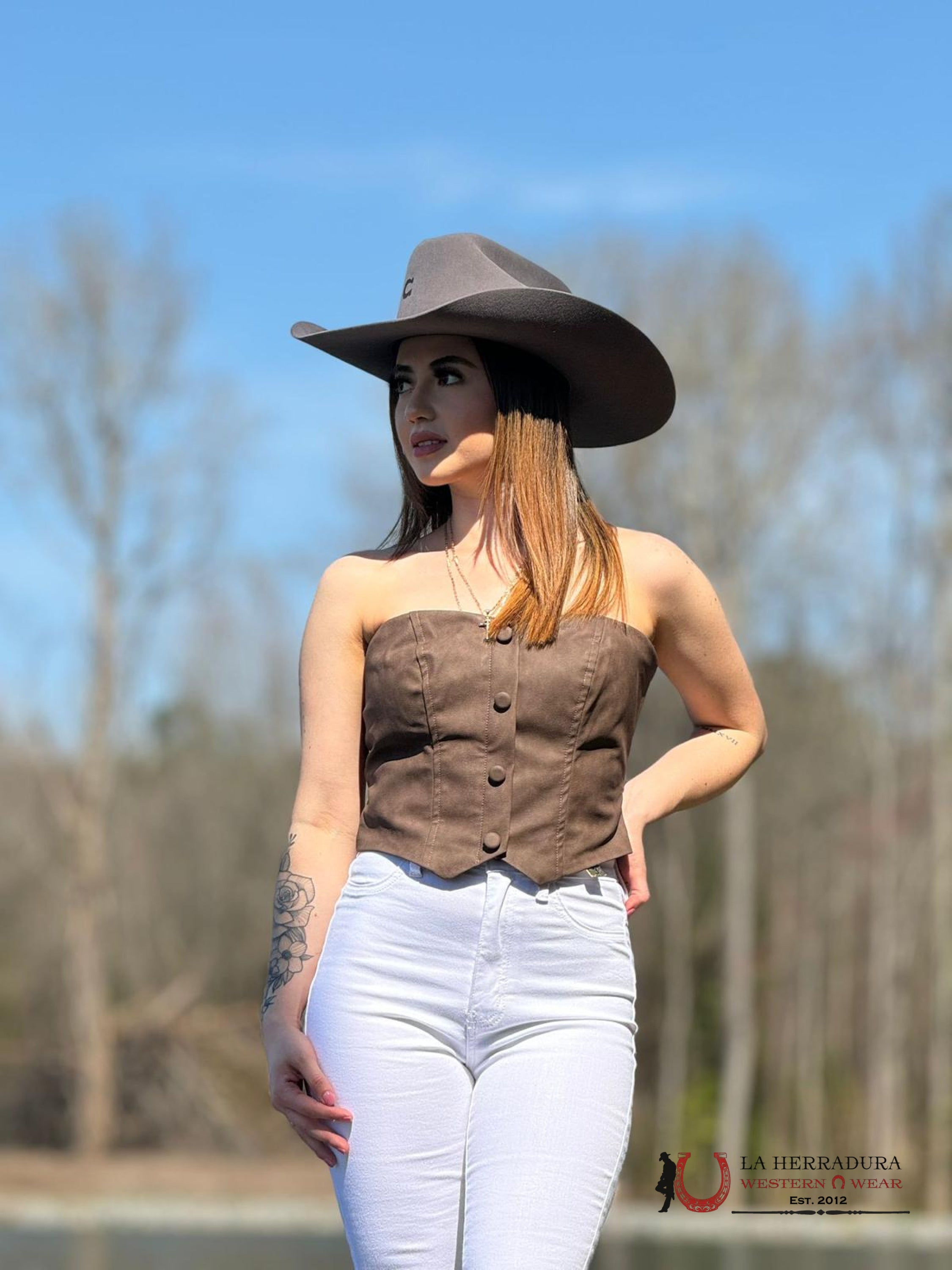 Tictoc Brown Pleather Button Tube Top Ropa Mujeres