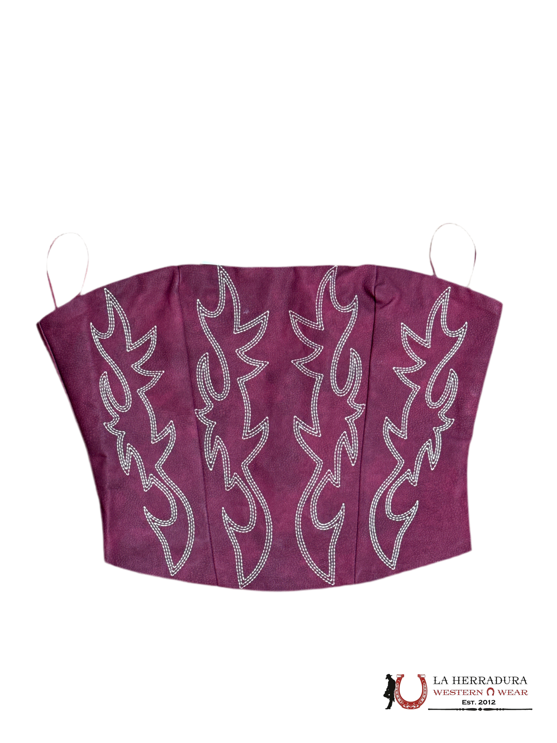 TICTOC Denim Top Western Embroidery Burgandy Leather Corset ROPA MUJERES