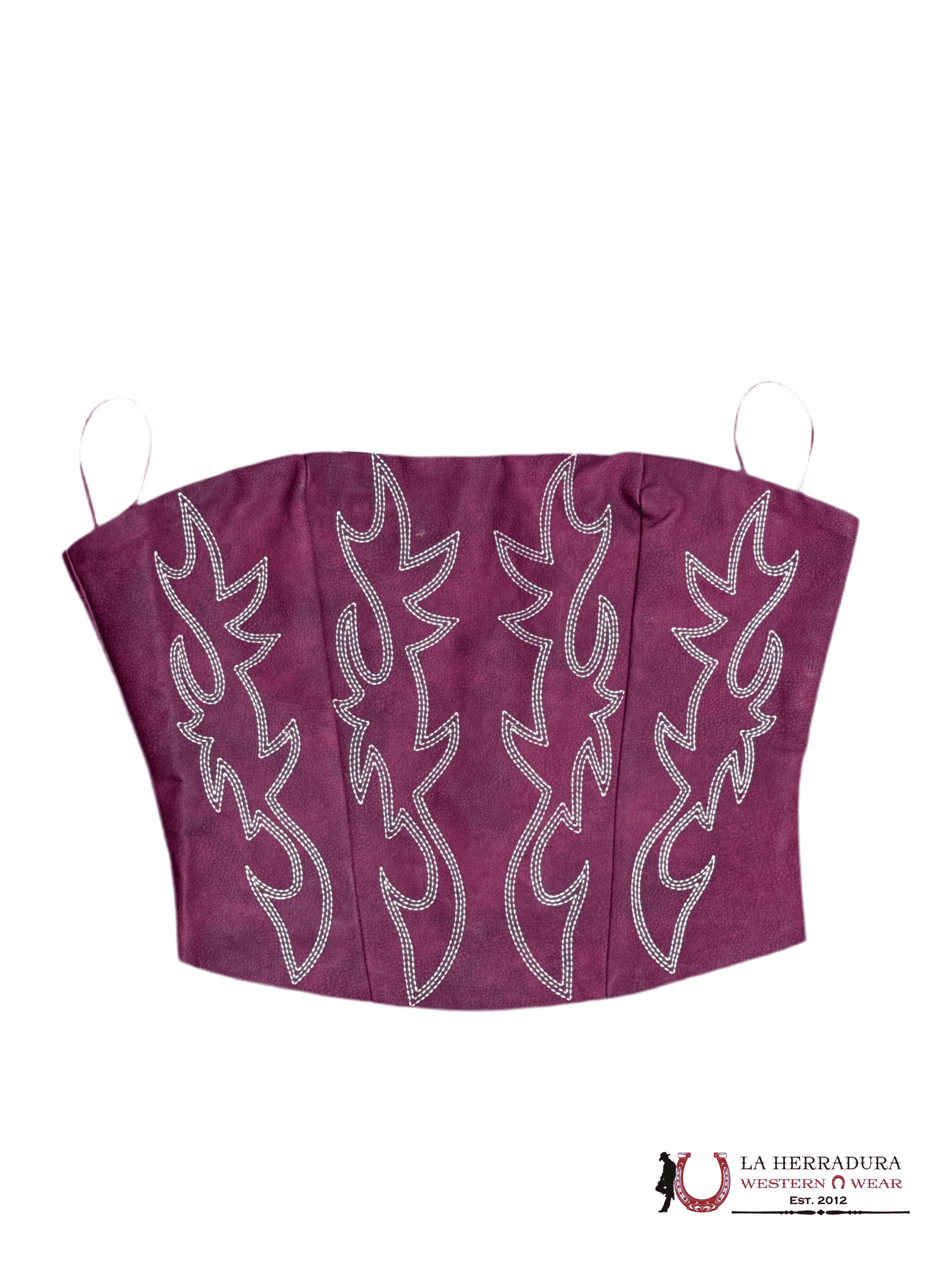 TICTOC Denim Top Western Embroidery Burgandy Leather Corset ROPA MUJERES