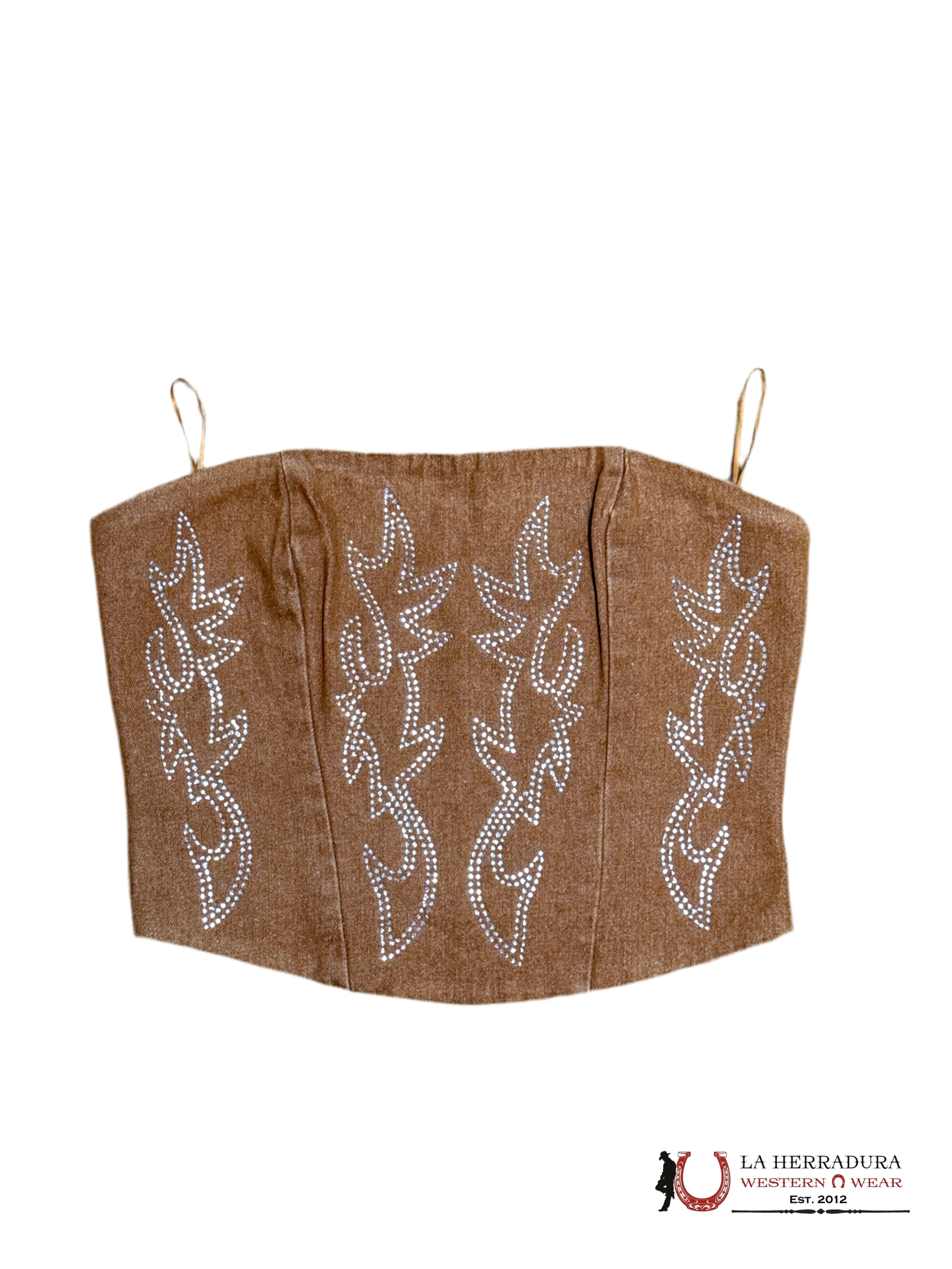 TicToc Women Top Corset Glittler Western Design - Light Brown ROPA MUJERES