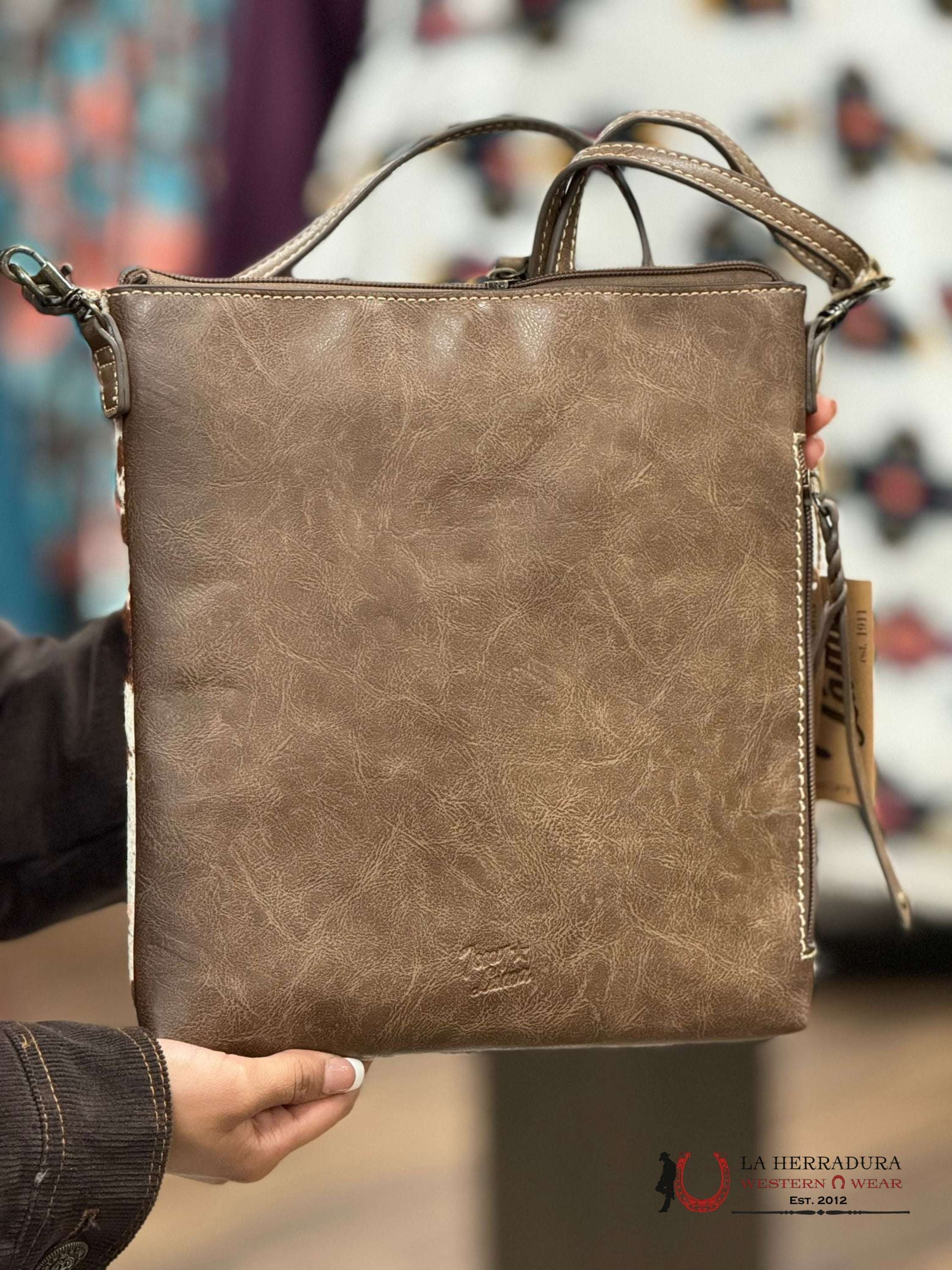 Tony Lama Leather Cowhide Square Hand Bag Cross Body