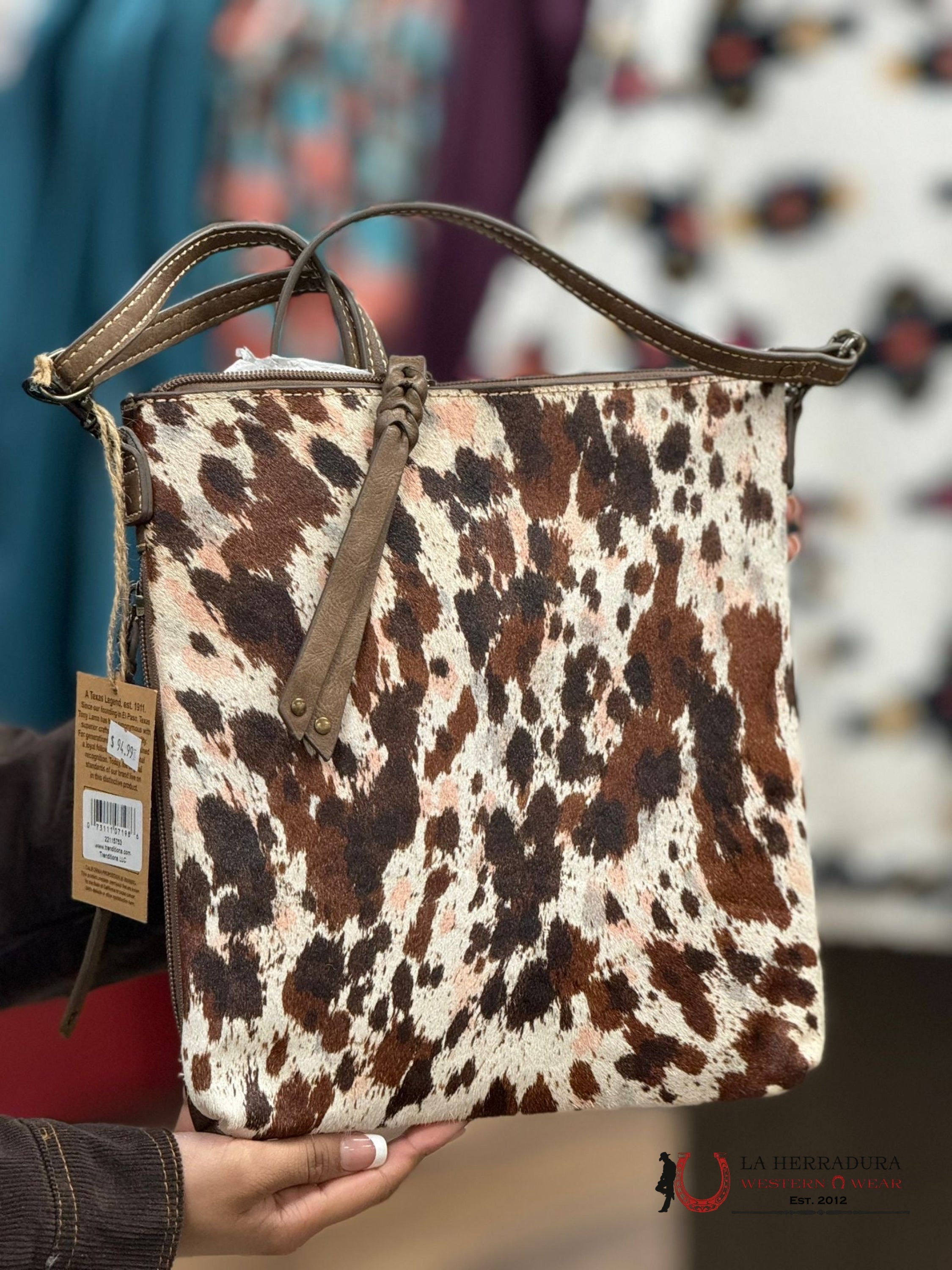 Tony Lama Leather Cowhide Square Hand Bag Cross Body