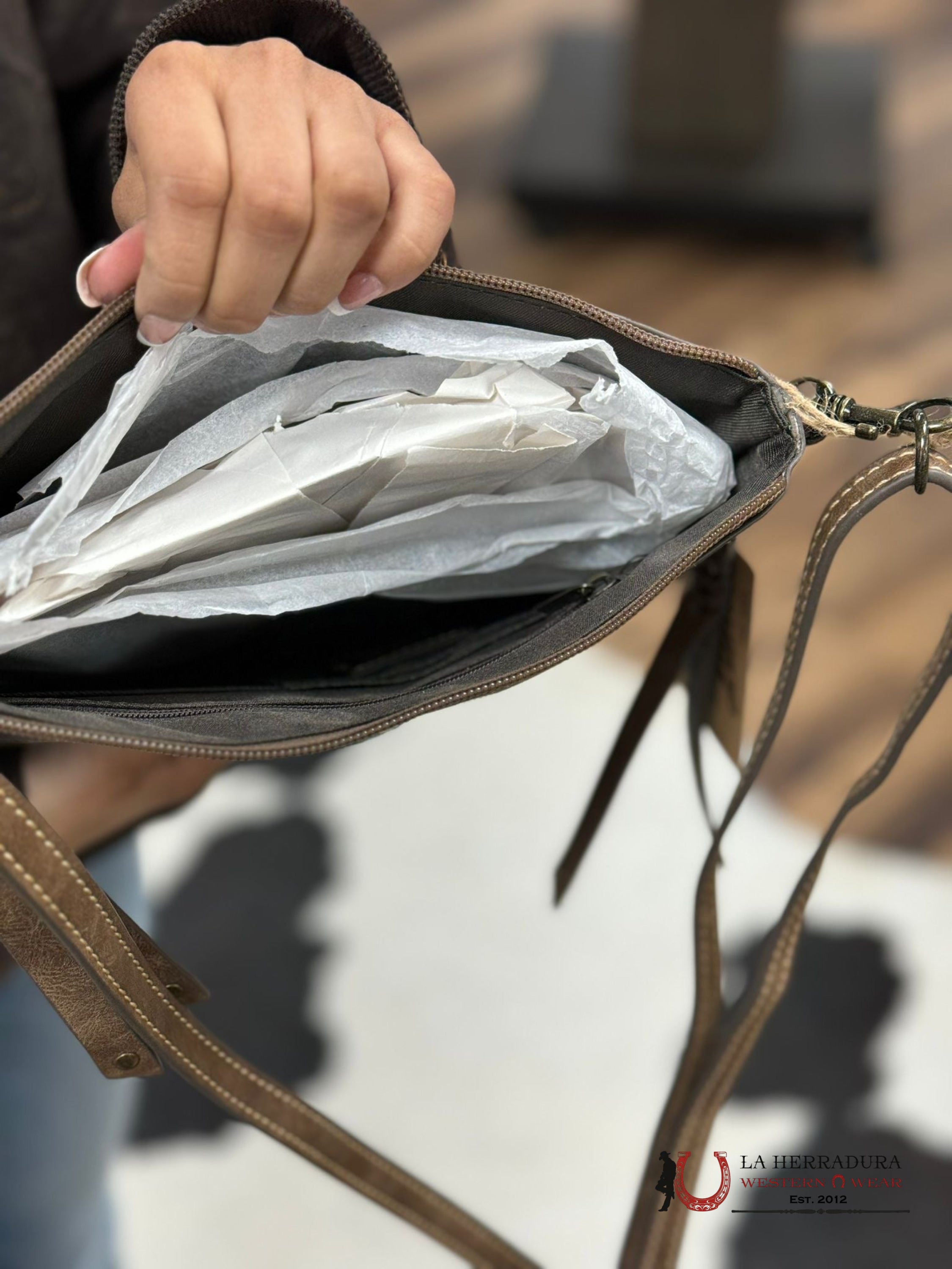 Tony Lama Leather Cowhide Square Hand Bag Cross Body