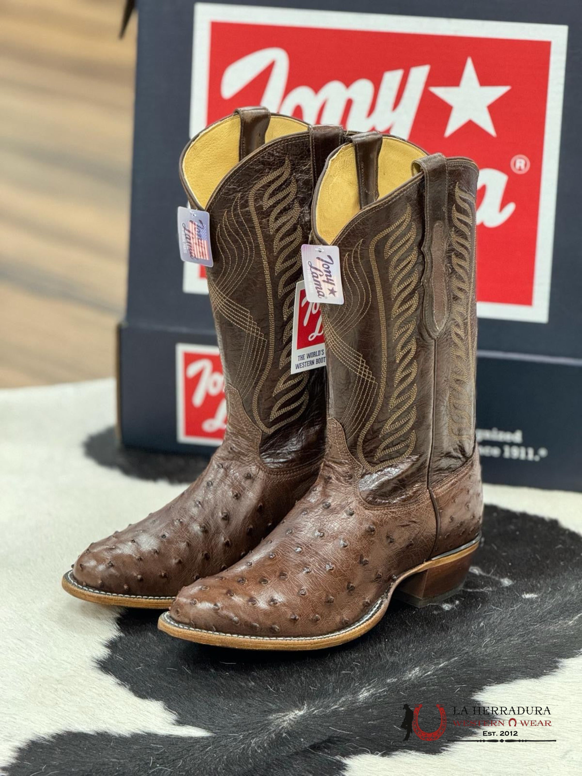 Tony Lama Mccandles Chocolate Brown Full Quill Ostrich Botas Hombres
