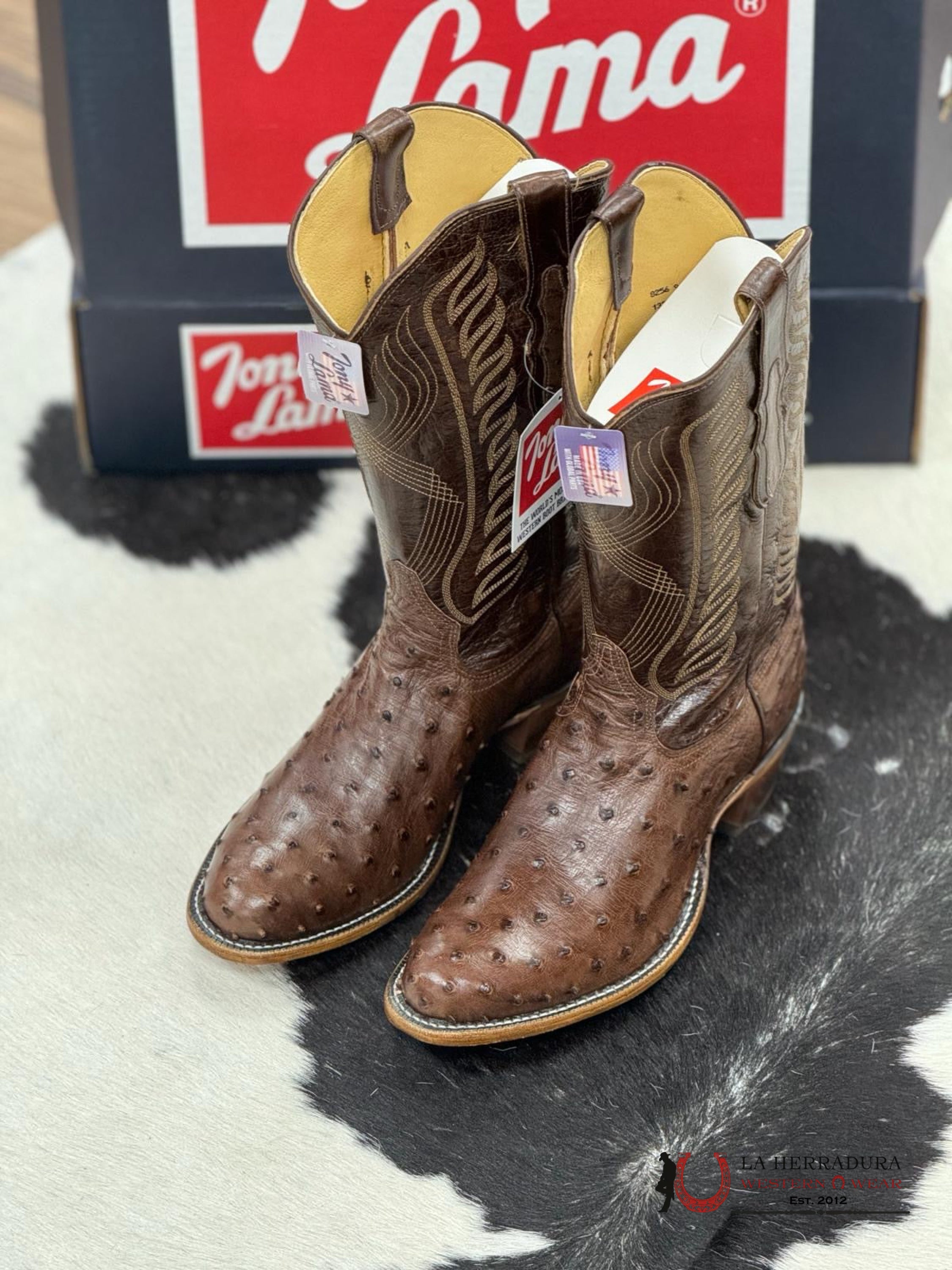 Tony Lama Mccandles Chocolate Brown Full Quill Ostrich Botas Hombres