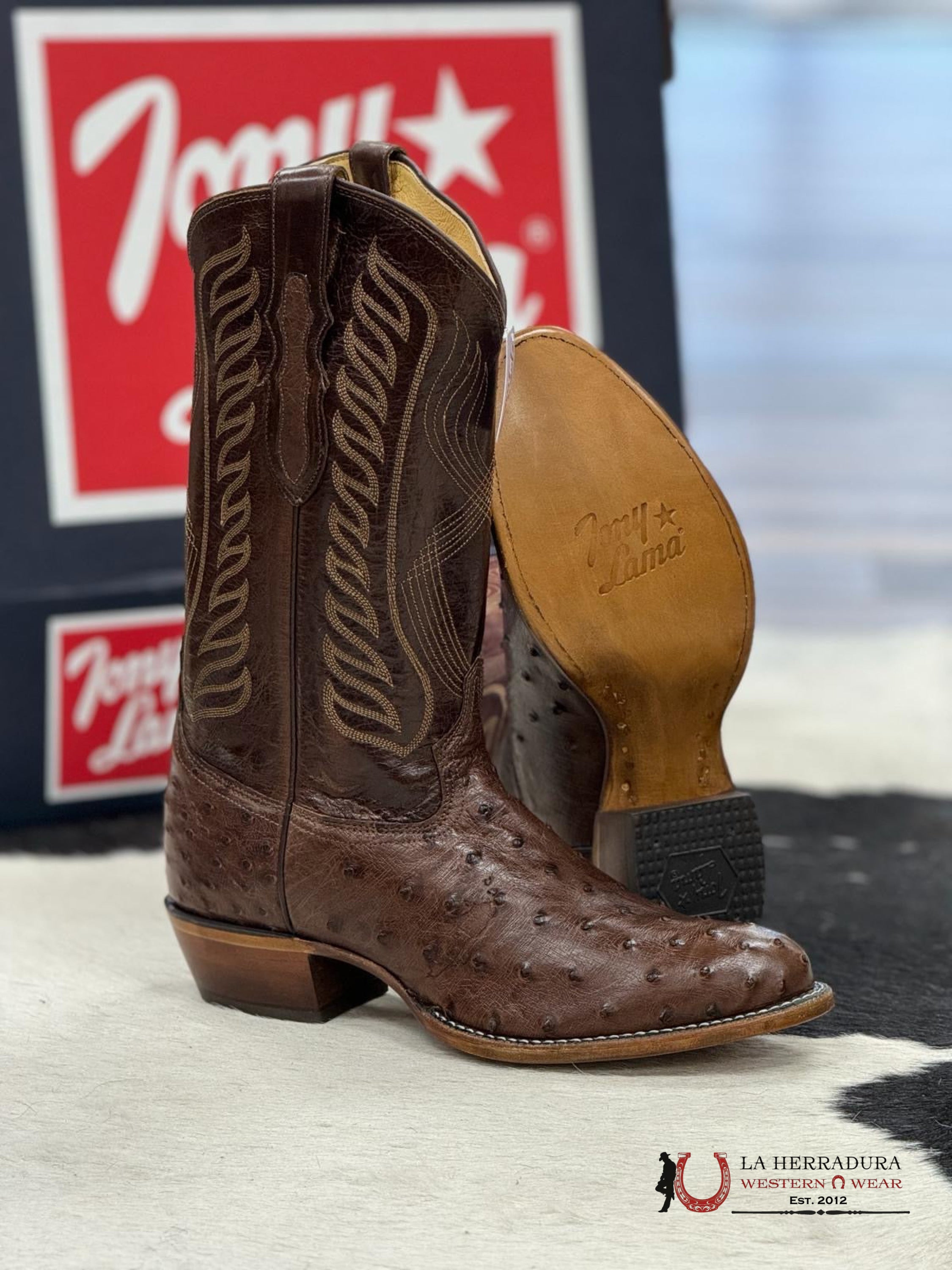 Tony Lama Mccandles Chocolate Brown Full Quill Ostrich Botas Hombres